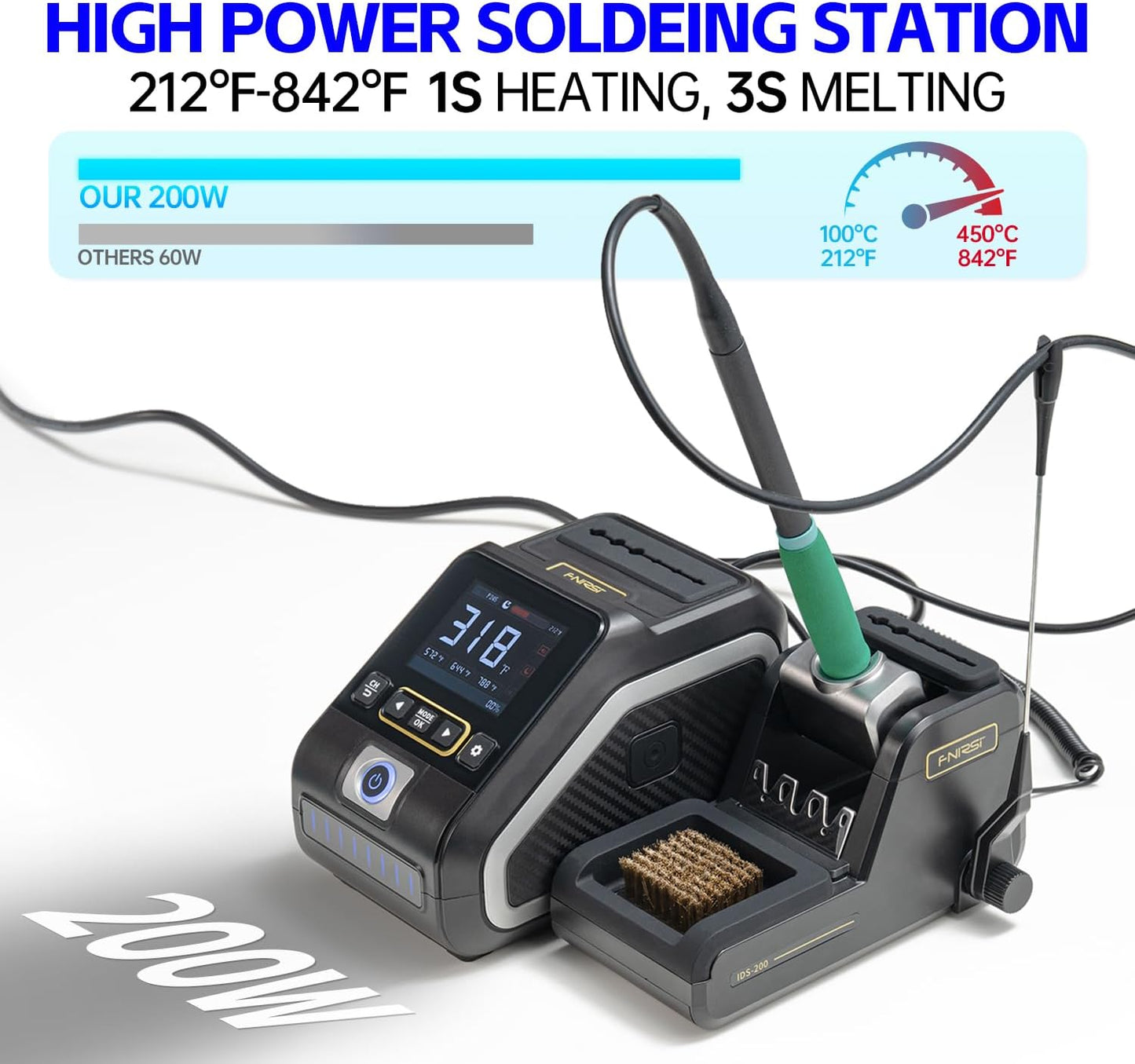 FNIRSI DWS-200 200W Precision Digital Soldering Station Kit, with 3 F210 & 6 F245 Soldering Iron Tips and 2 Helping Hands, Temp Value & Curve Mode, 3 Temperature Storage, Full-Color Display