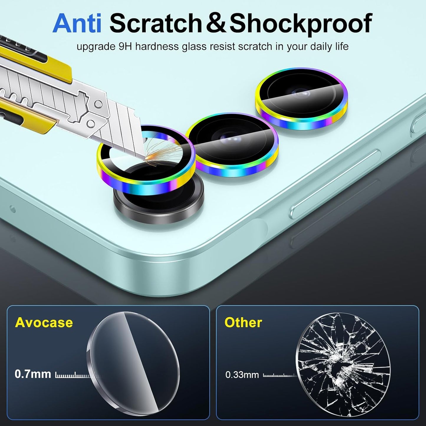 for Samsung Galaxy A16 Camera Lens Protector, Individual Metal Ring Tempered Glass Lens Cover, [Strong Adsorption] Scratch Resistant Ultra-Thin HD Clear Lens Cover, 1 Set-Colorful Ring