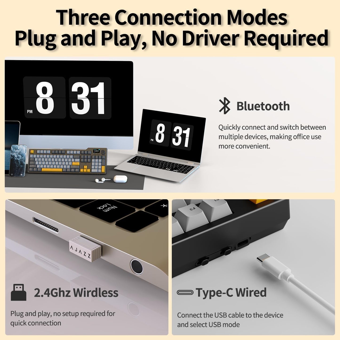 DAIDAI×AJAZZ AK35I V3 Full Size Hot Swap Mechanical Gaming Keyboard with Screen & Knob 2.4G/BT/USB-C Gasket Keyboard FR4 Plate 8000mAh Battery South Facing LED RGB(Avocado Axis)