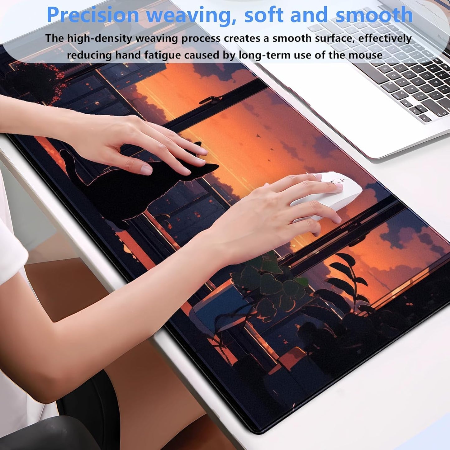 Lofi Aesthetic Desk Mat Cat Mouse pad Cute Orange Anime Mouse Pad Extra XL Large Gaming Mousepad for Desk 31.5''X15.7'' Laptop Computer Keyboard and Mouse Mat for Desk Decoration