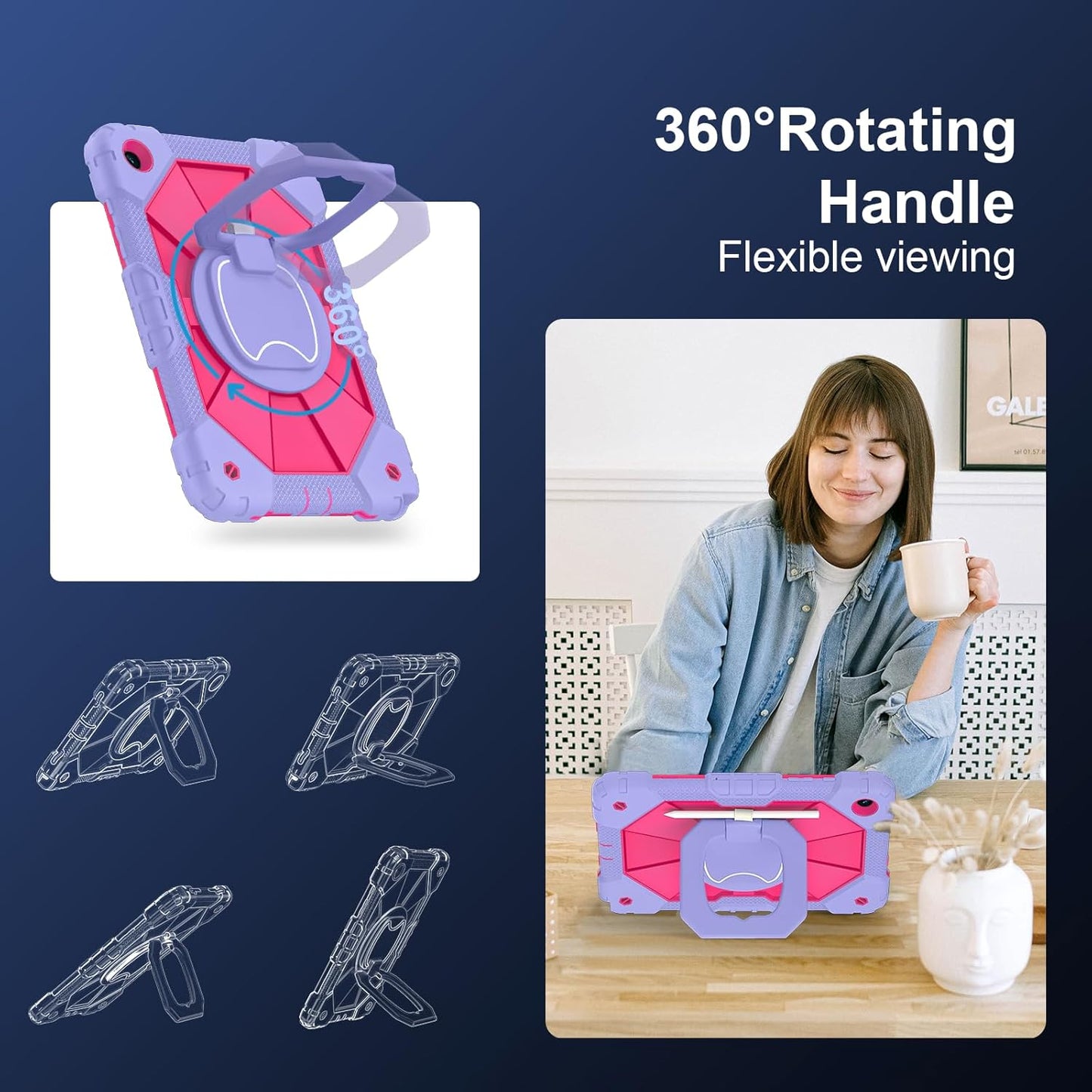 for Galaxy Tab A9 Plus Case 11 Inch, Rugged Case for Samsung Galaxy A9+ Tablet with Screen Protector 360 Rotating Stand Shoulder Strap Pen Holder, 2023 Model(SM-X210/X216/218), Purple Pink