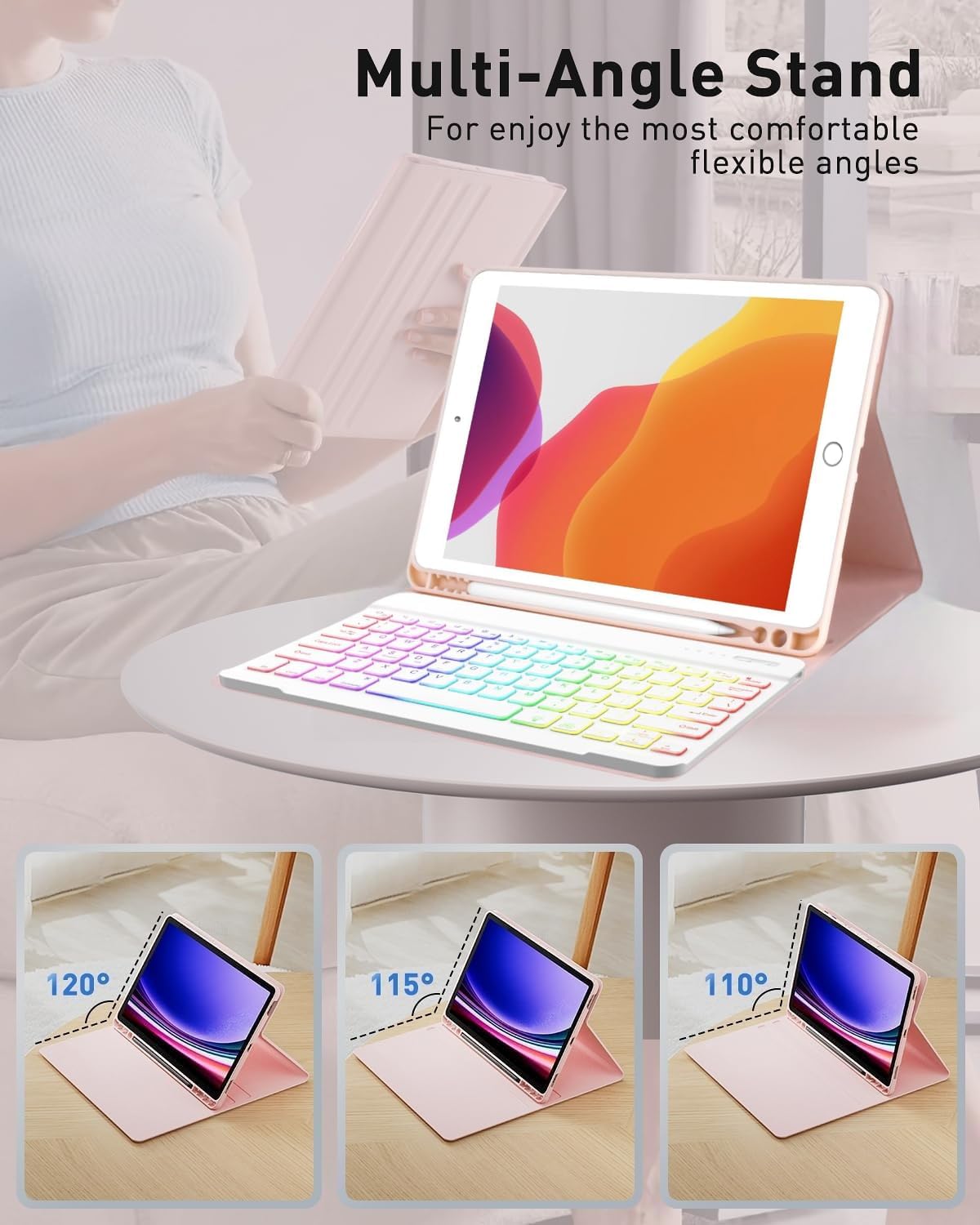 Keyboard Case for Galaxy Tab S10 Plus/S9 Plus/S9 FE Plus/S8 Plus/S7 Plus/S7 FE 12.4 Inch, 7 Color Rainbow Backlight Detachable Magnetic Keyboard Cover with S Pen Holder,Purple