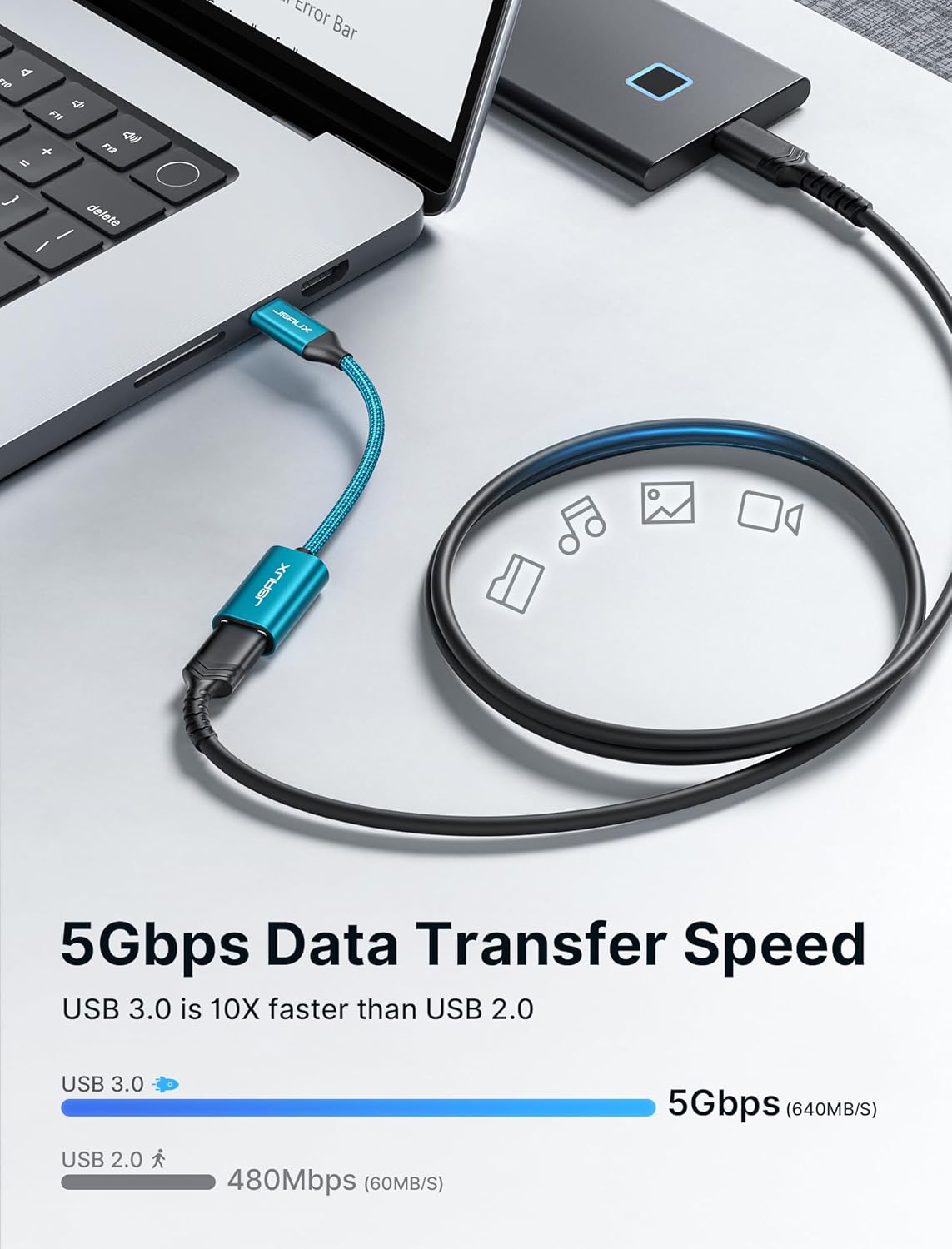 JSAUX USB C to USB 3.0 Adapter [2 Pack], Type C Male to USB Female OTG Cable Compatible with MacBook Pro/Air, iPhone 16 Pro Max/16 Plus/16e/15, Samsung Galaxy S25/S24/S23-Green