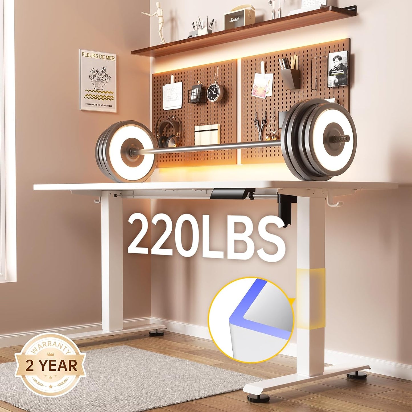 Veken 63x27.6 Inch Large Electric Standing Desk, Heights Adjustable,Sit to Stand Up, Work Home Office Computer Table for Walking Pad, Gifts for Dad, Wooden Desktop Desks, White