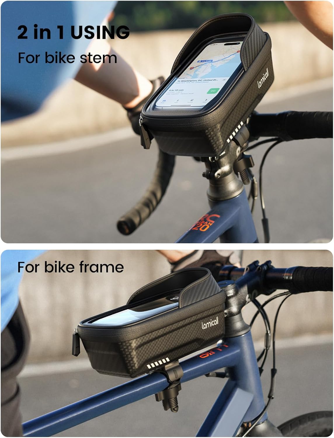 Lamicall Bike Frame Bag Waterproof - [1s Release] [2 in 1] Bike Phone Bag, Bike Phone Holder Mount, Bicycle Top Tube Bag, Cycling Pouch with Rain Cover, Bike Accessories for Phones Under 7"
