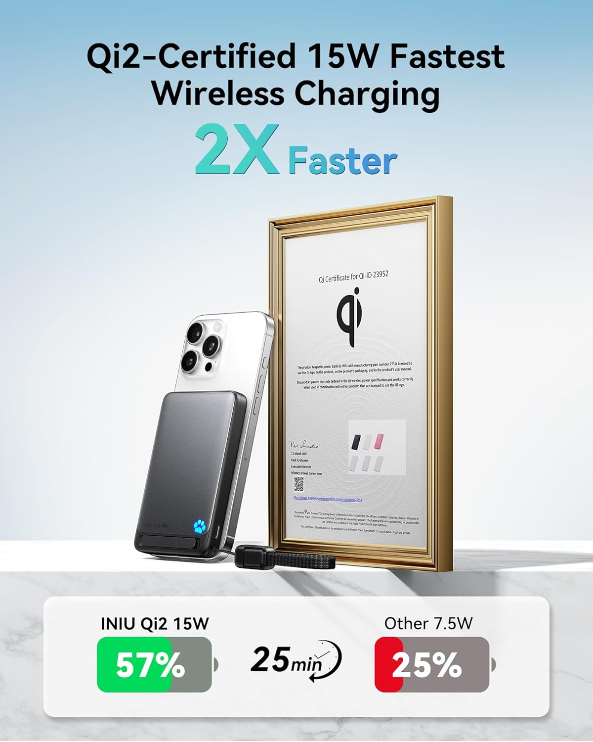 INIU for MagSafe Portable Charger, Qi2 Certified, Slimmest 45W 10000mAh Magnetic Power Bank, with USB C Cable & Stand, Fast Charging Battery Pack for iPhone 16 15 14 13 12 Only, White