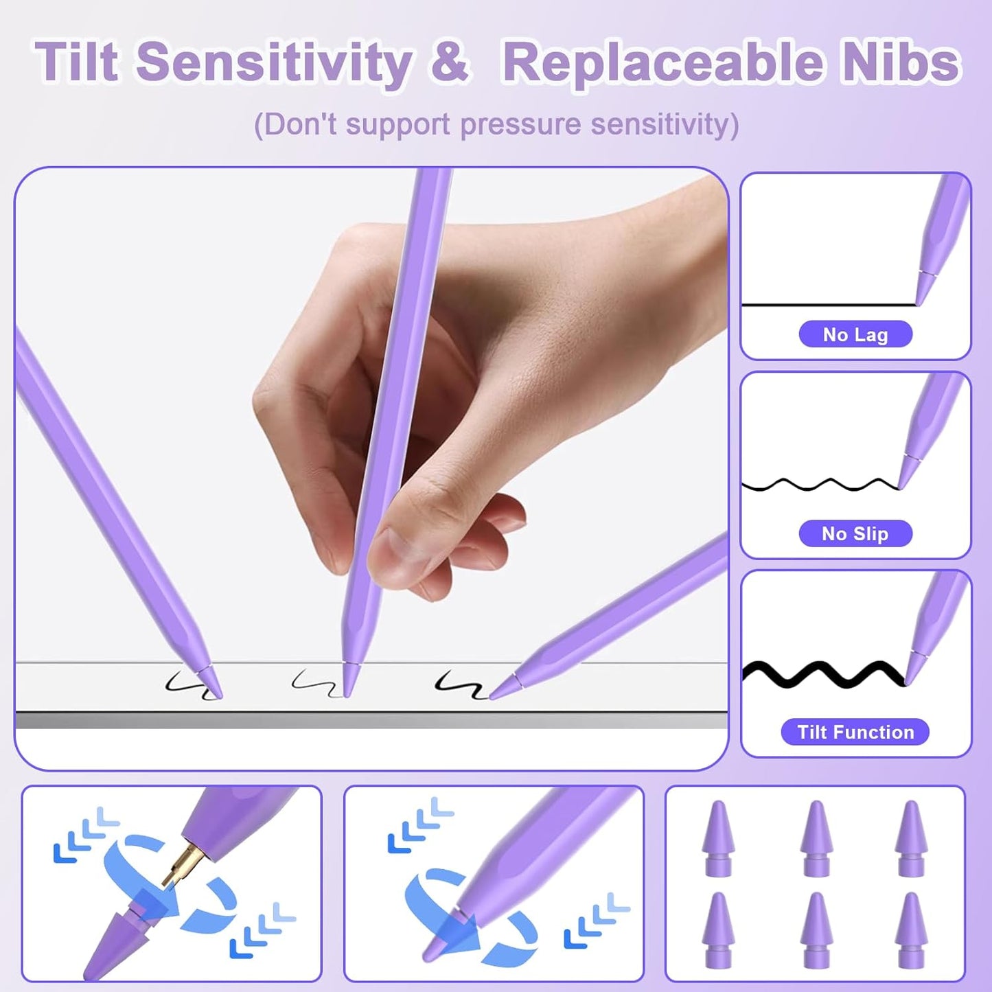 Pencil 2nd Generation for iPad 2018-2024 with Magnetic Wireless Charging Compatible with Apple iPad Pro 13”(M4)/12.9”/11”,iPad Air 6(M2)/5/4/3,iPad mini 7(A17 Pro)/6/5,iPad10/9/8/7/6 Purple