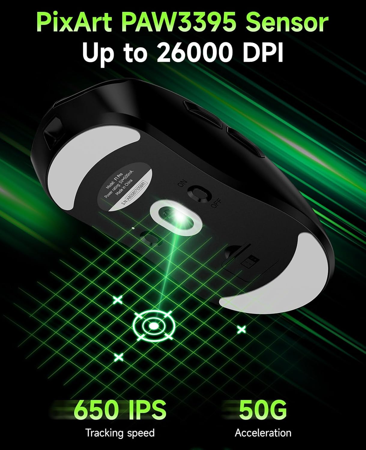 VGN F1 PRO Wireless Gaming Mouse - Ultralight 49g - Wireless & Wired Mode - 26000 Adjustable DPI - 1000Hz Polling Rate - 65 Hours Battery - Programmable Buttons - Esports Professional Grade - USB-C