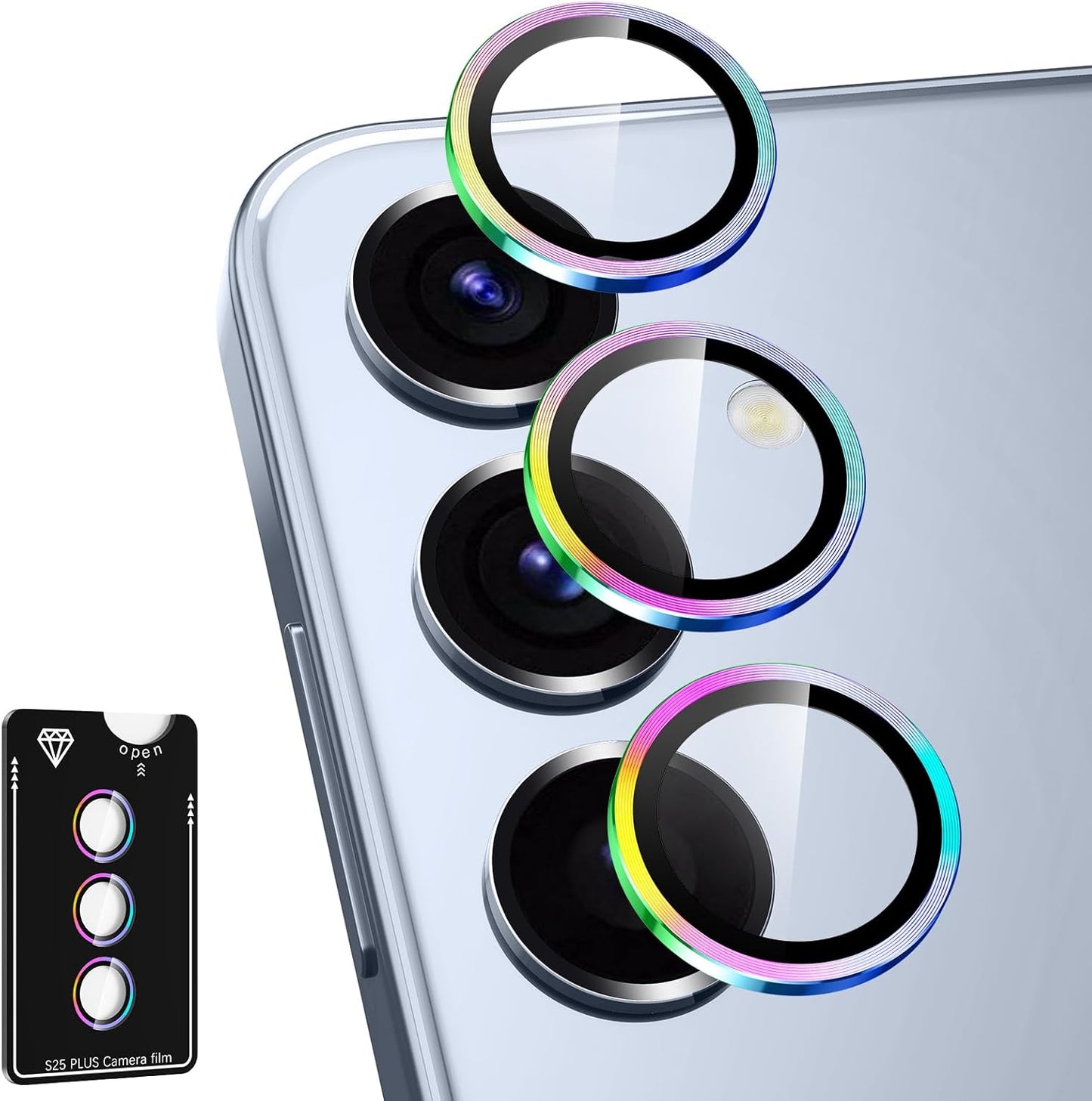 for Samsung Galaxy S25 Plus Camera Lens Protector, Individual Metal Ring Tempered Glass Lens Cover, [Strong Adsorption] Scratch Resistant Ultra-Thin HD Clear Lens Cover, 1 Set-Colorful