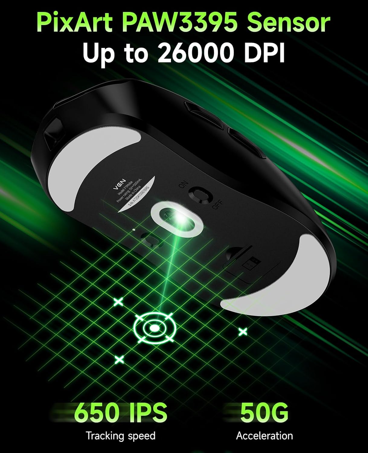 VGN F1 MOBA Wireless Gaming Mouse - Ultralight 55g - Wireless & Wired Mode - 26000 Adjustable DPI - 1000Hz Polling Rate - 200 Hours Battery - Programmable Buttons - Esports Professional Grade - USB-C