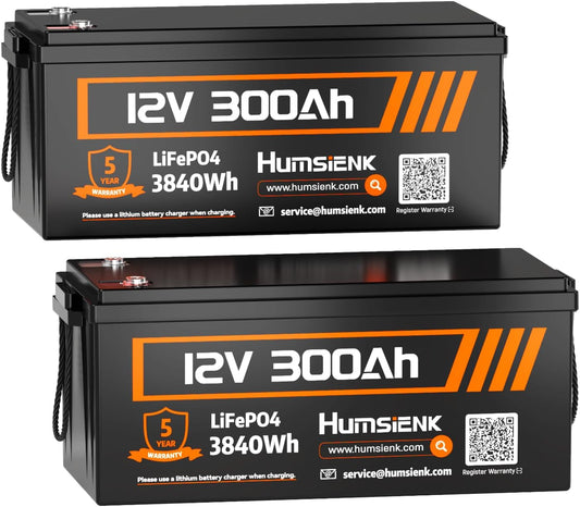 Bluetooth 12V 300Ah Battery LiFePO4 Lithium Built-in 100A BMS, 15000 Deep Cycles Battery 3840Wh with Low-Temp Protection for RV Marine Trolling Motor Home Energy Storage Off-Grid Living, 2 PACK