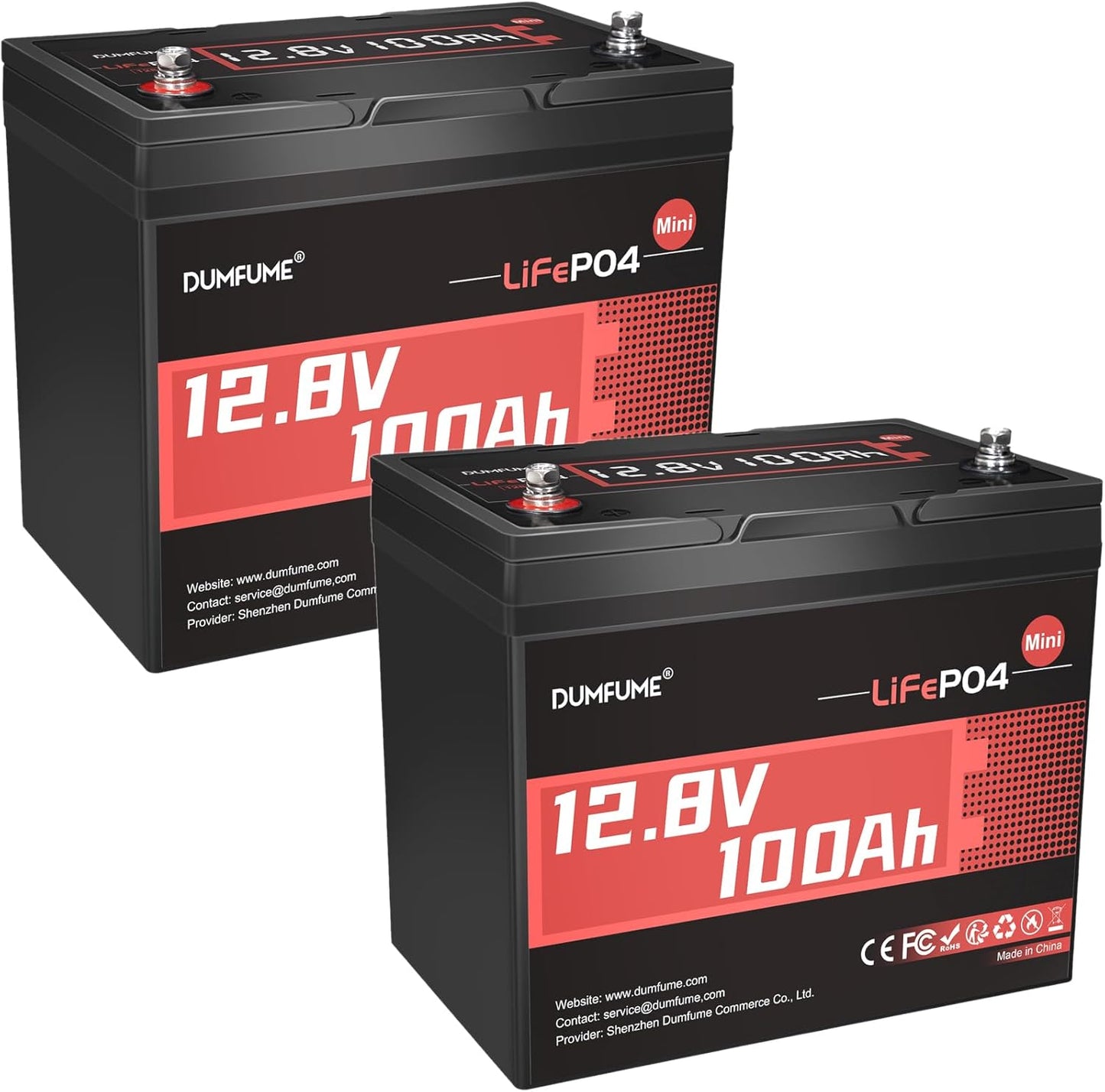 2 Pack 12V 100Ah Mini LiFePO4 Battery, Built-in 100A BMS,1280Wh Deep Cycle Rechargeable Lithium Battery 6000+ Cycles 10-Year Lifespan for RV, Solar, Marine and Home Energy Storage