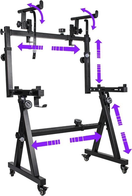 Dual Piano Keyboard Stand with 2nd Tier - Z Style Adjustable and Portable 2 Tier Heavy Duty Music Stand for Synths and Electric Digital Keyboards - Fits 54 61 88 Key Pianos