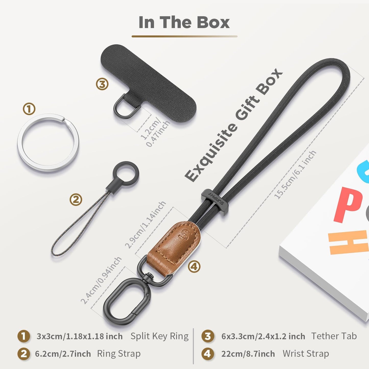 SURPHY Phone Wrist Strap, Keychain Wristlet, Phone Strap Charm with Tether Tab, Cellphone Lanyard Wrist, Key Chain for Women