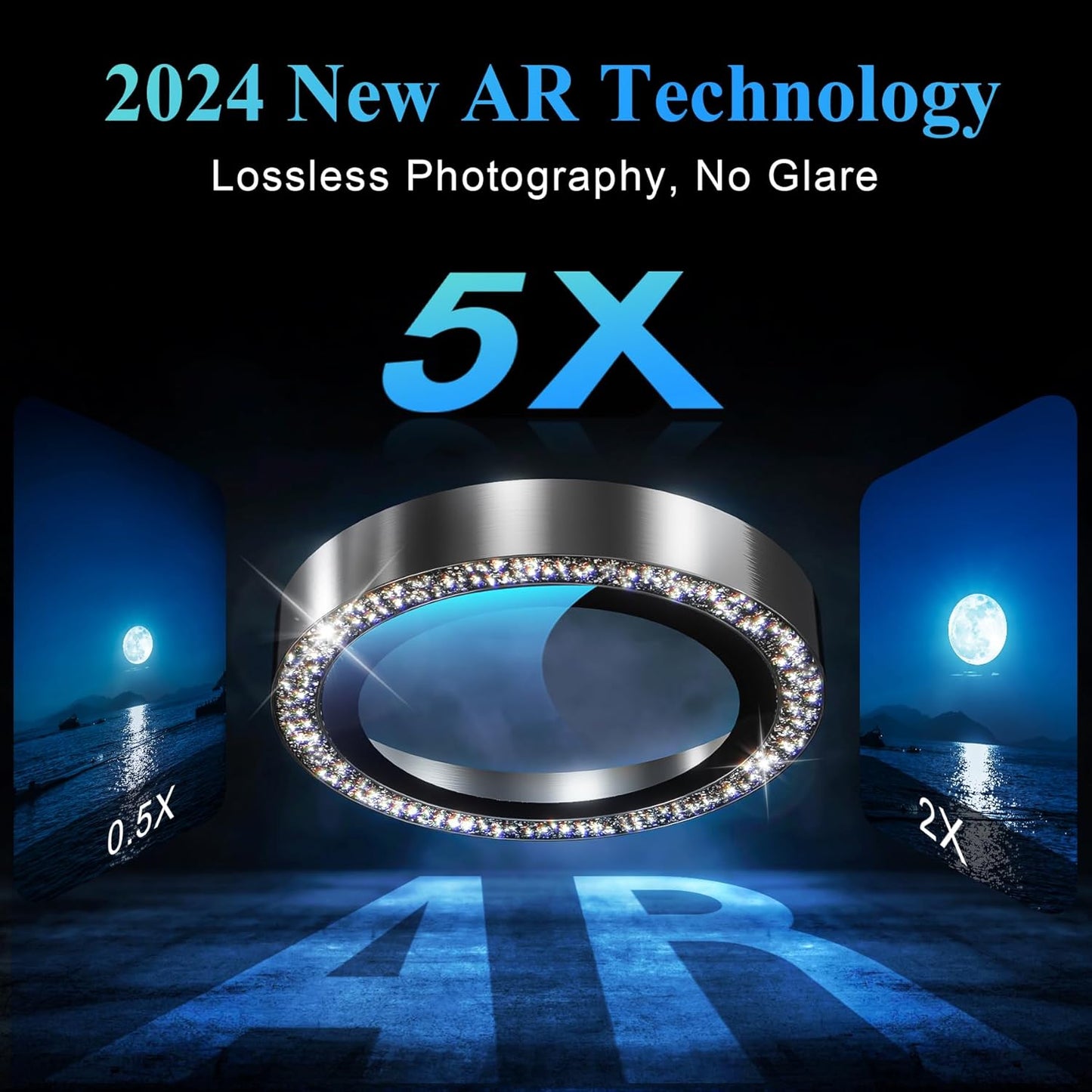 YWXTW Designed for iPhone 16 Pro/iPhone 16 Pro Max Camera Lens Protector Bling, [New Glitter Design] Individual Metal Tempered Glass Camera Cover Accessories Case Friendly (Black Titanium)