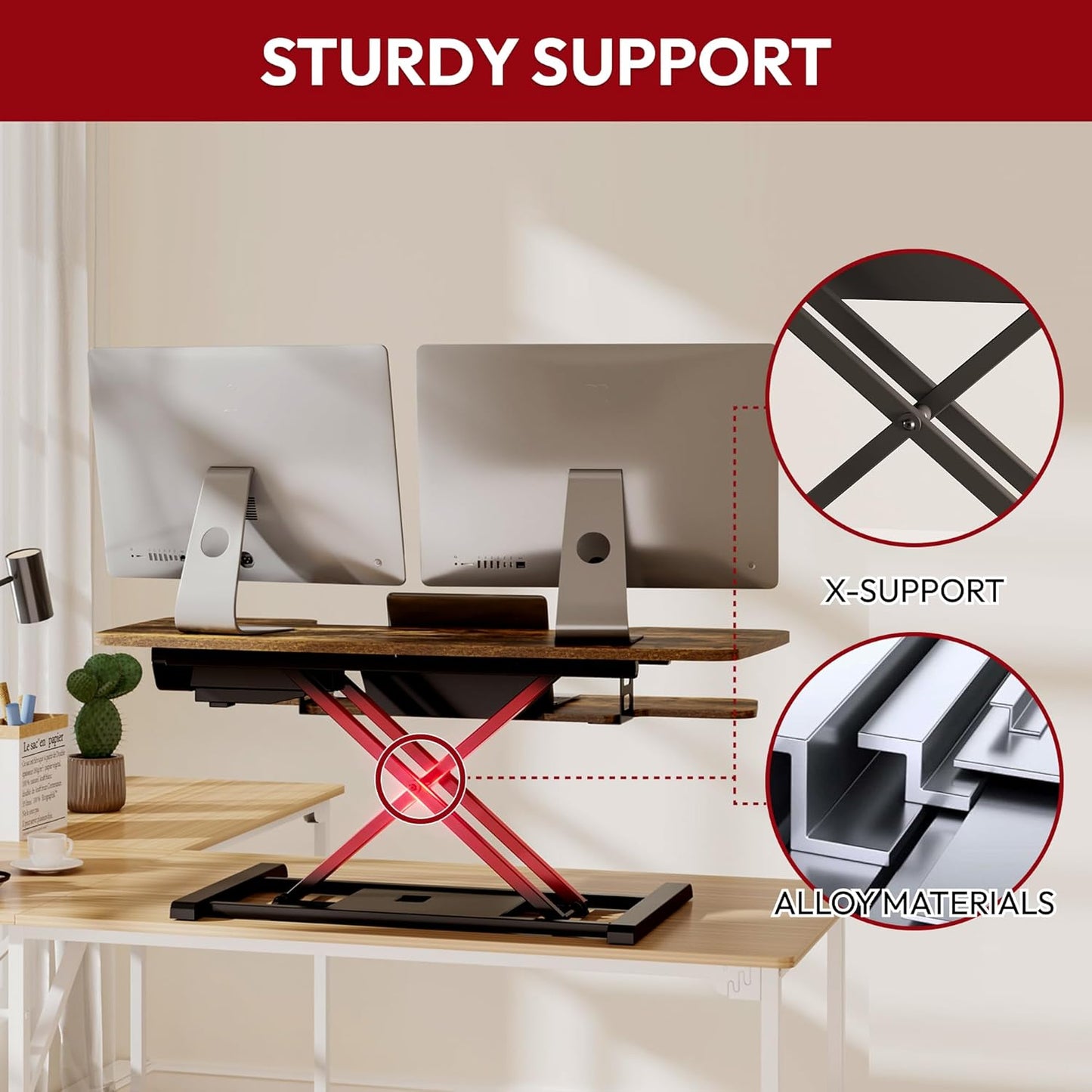 SANODESK Standing Desk Converter with Electric Motor 40" Height Adjustable Riser for Office Home,Dual Monitor and Laptop Workstation with Large Keyboard Tray,Rustic Color