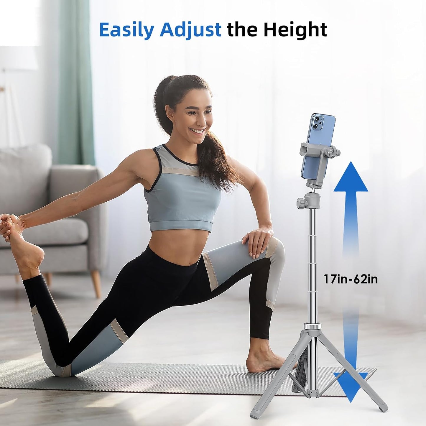 Extendable Tripod for iPhone with Remote, 360° Ball Head Upgraded Cell Phone Tripod for Video Recording, iPhone 14/13/12 Pro Max/Android/GoPro, 62in