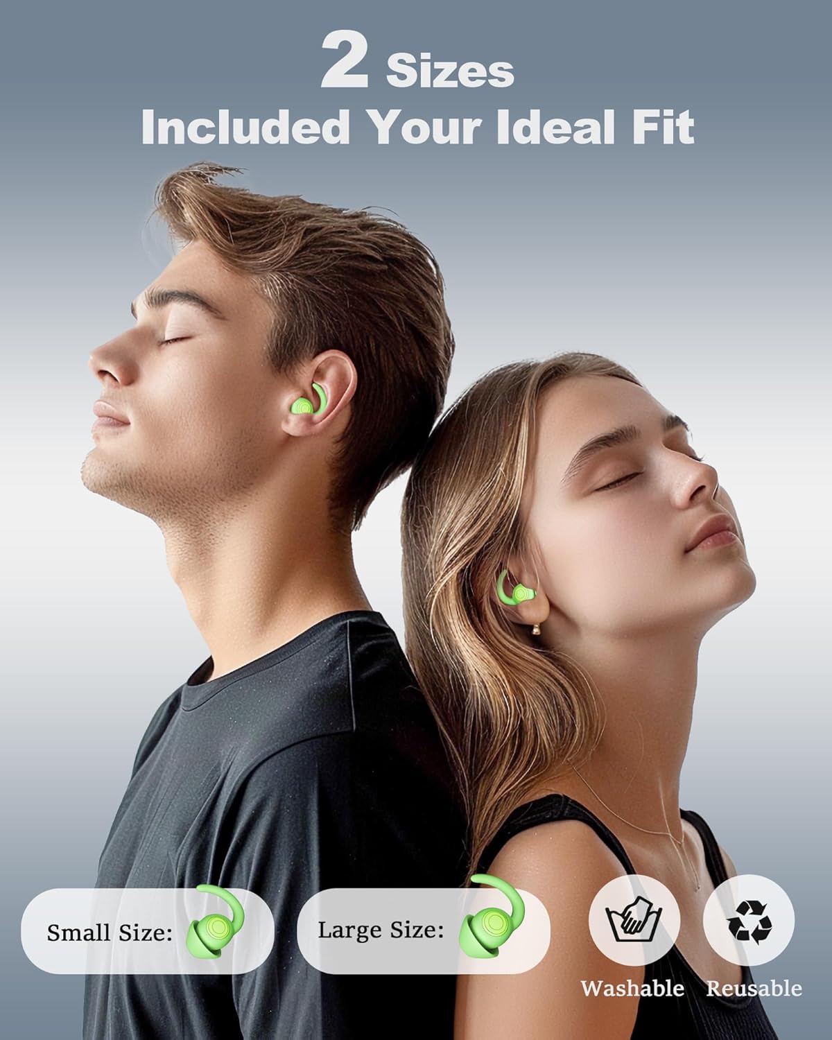 Ear Plugs for Sleeping - Noise Reduction Soft Silicone Earplugs, 2 Pairs Reusable Hearing Protection Earplugs for Noise Sensitivity, Sleep,Travel,Sound Reduction Noise Cancelling - Green