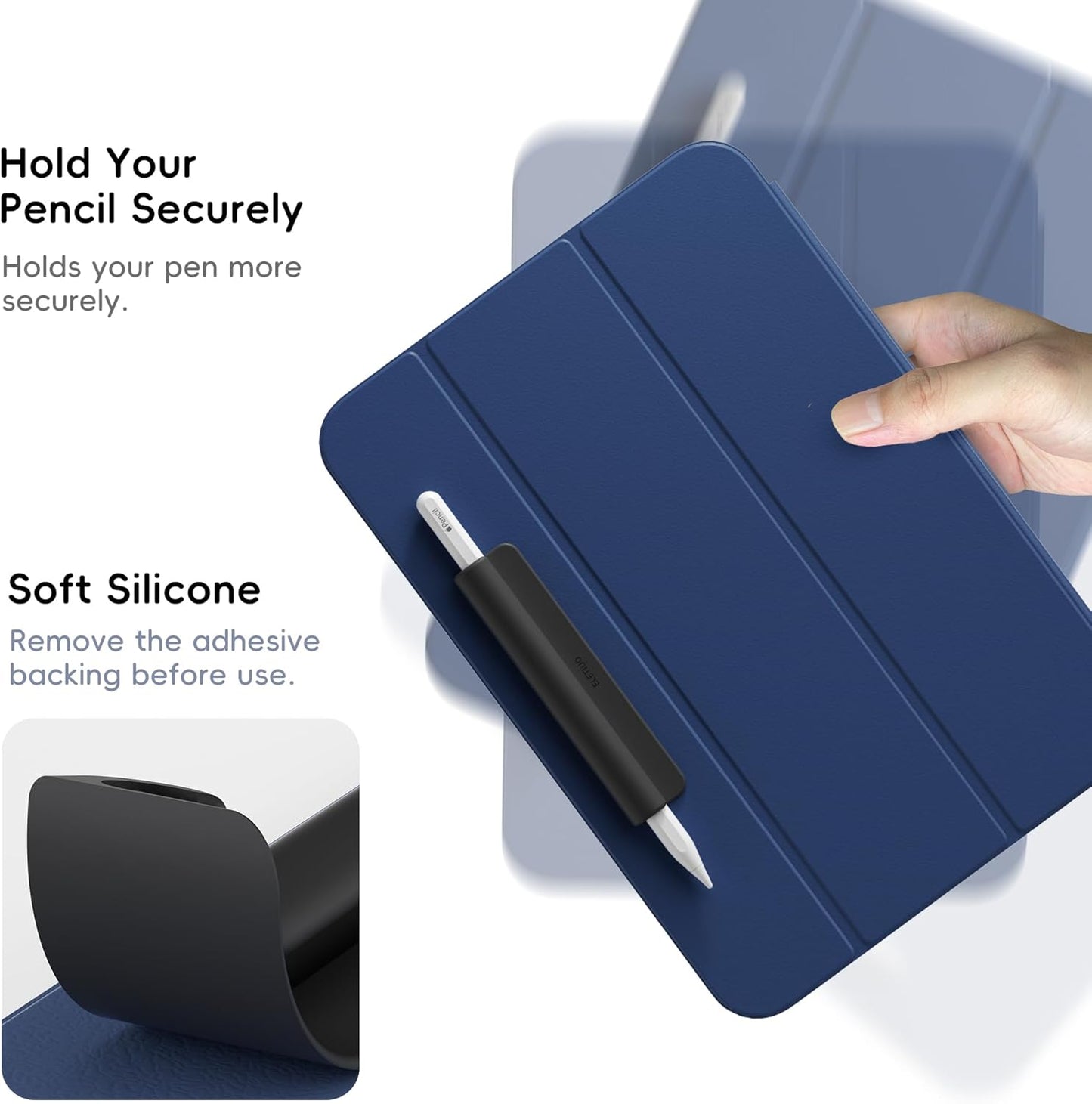 ELETIUO Silicone Pencil Holder Sleeve,Compatible with Apple Pencil (USB-C),Apple Pencil 1st/ 2nd Generation,Strong Adhesive Sticky Attached to iPad Case for Stylus Pens,Black