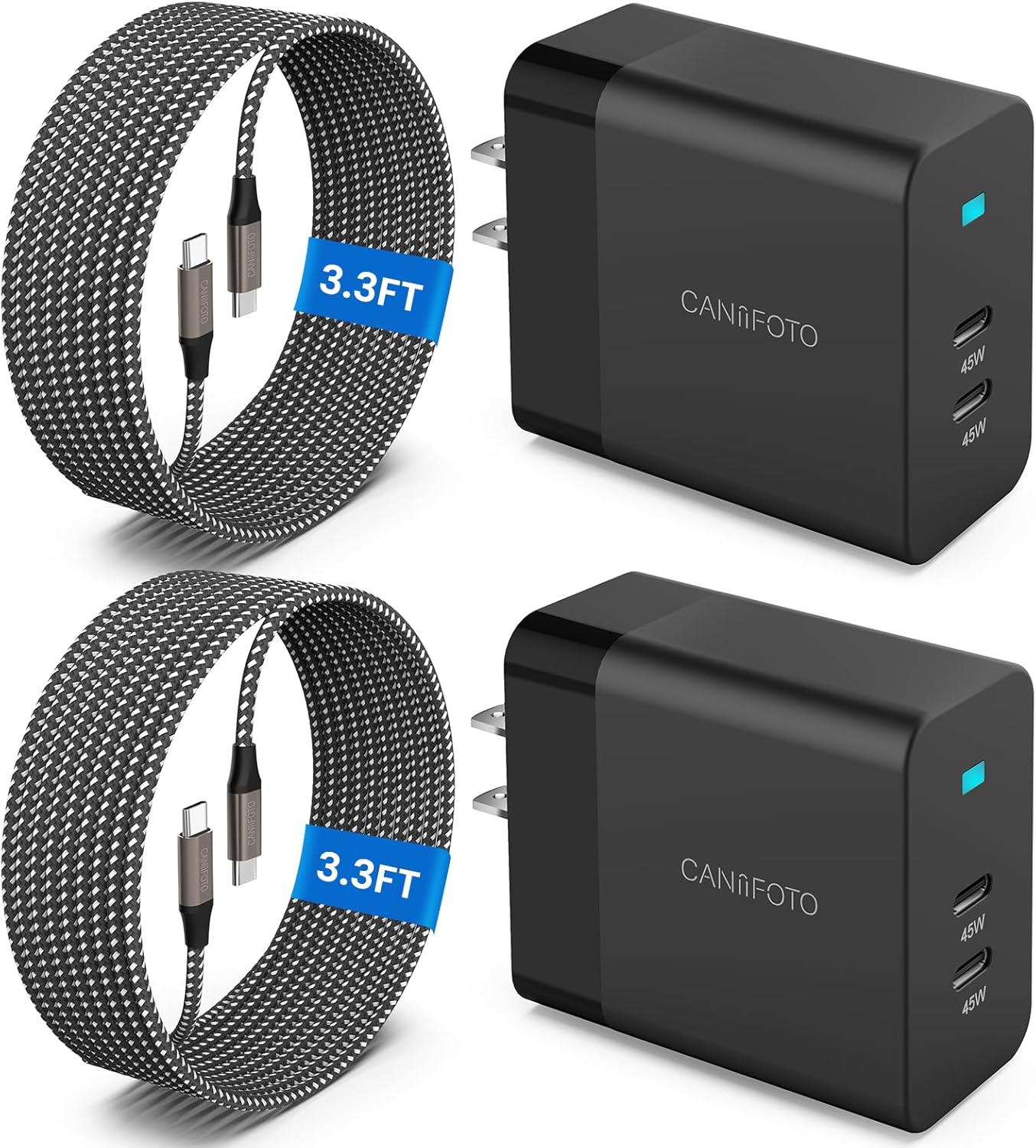 2Port 45W Super Fast Charger Type C, 2Pack 45W USB-C Charger Android Phone Charger Fast Charging for Samsung Galaxy S25 Ultra/S25+/S24/S24 Ultra/S23+/S22/S20/Note10+/Tab S9 with 2X 3.3ft Type C Cord