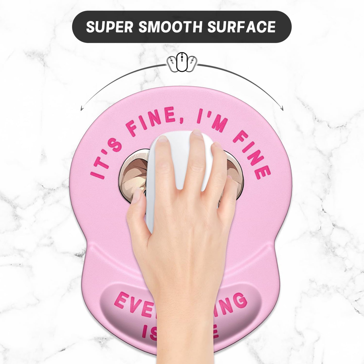 ITNRSIIET Ergonomic Mouse Pad with Gel Wrist Support Small Wrist Rest Smooth Surface Non-Slip PU Base Comfortable Office Supplies Pain Relief, 8.7 x 7.2 inches, Pink Pretty Elephant