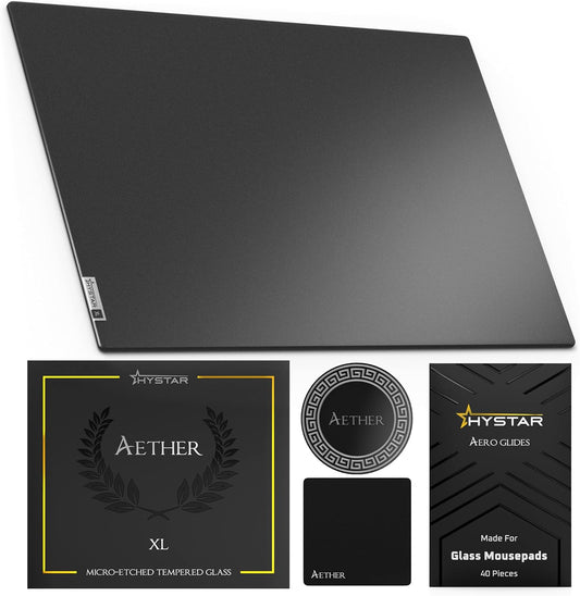 Hystar Aether Glass Gaming Mousepad | Micro-Etched Tempered Glass | Quiet, Ultra-Fast Glide | Full Anti-Slip Silicone Backing (Black, X-Large)