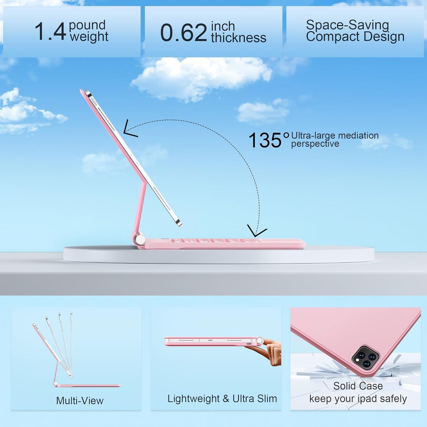 Keyboard Case for iPad Air 13 inch (M3 2025/M2, 2024),iPad Pro 12.9 inch (3/4/5/6th Gen)，Magic-Style Magnetic – Floating Cantilever Stand – Backlit Keyboard Case with Multi-Touch Trackpad