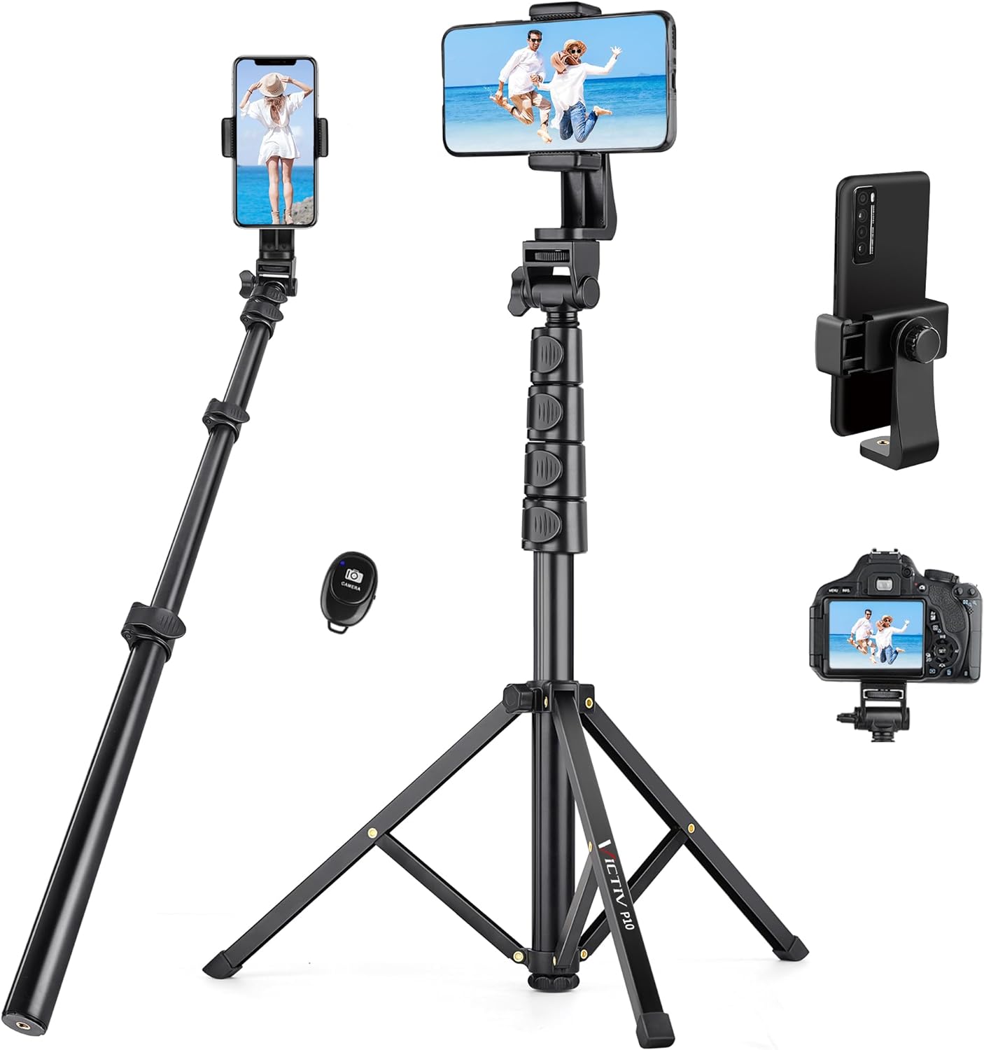70" Phone Tripod with Remote & Holder, Portable Cell Phone Stand, Selfie Stick for Video Recording, Compatible with iPhone 14/13 Pro Max/Android/Camera