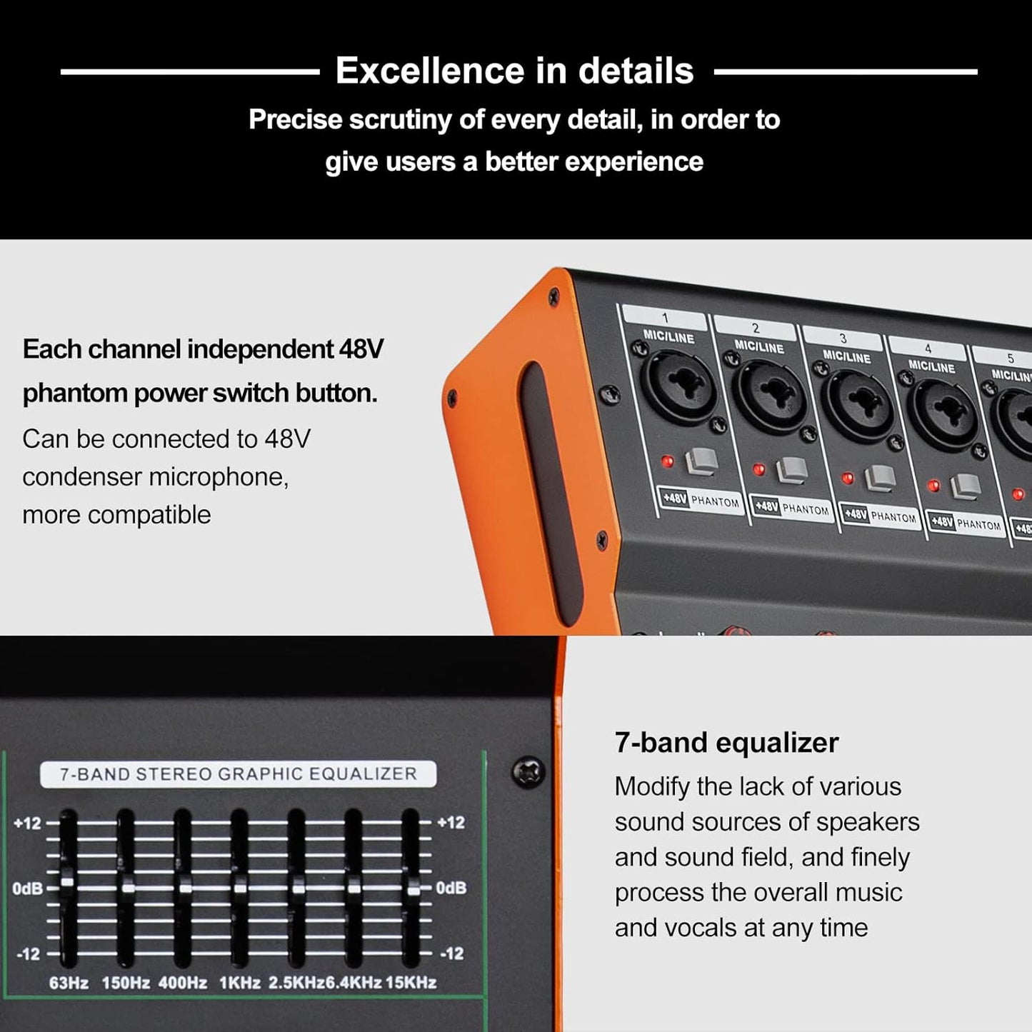 Depusheng TG8 professional dj audio mixer 8 channel input and dual group output with 99-bit dps reverb chip bluetooth usb recording and mp3 playback suitable for stage, bar, recording studio