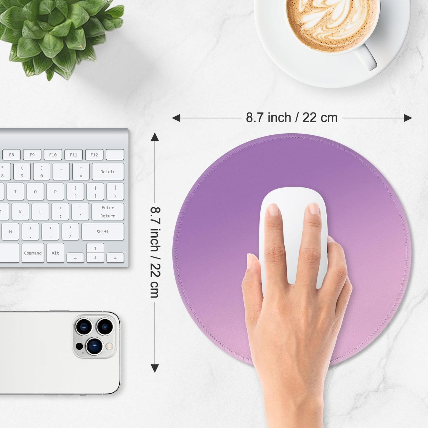 ITNRSIIET Mouse Pad Non-Slip Rubber Base Smooth Surface Stitched Edges Waterproof Durable Compatible with All Mice for Office & Gaming, Desk Accessory, Diameter 8.7 inch, Lilac Gradient