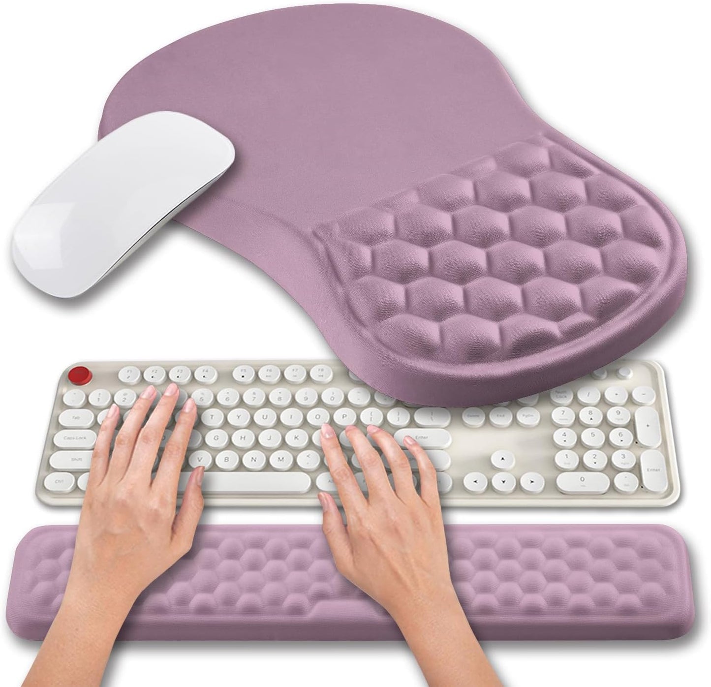 Hokafenle 2 in 1 Ergonomic Mouse Pad Wrist Support & Wrist Rest for Computer Keyboard Set, with Relieve Carpal Tunnel Pain Massage Bulge and Full Memory Gel Design (2In1 Set, Purple)