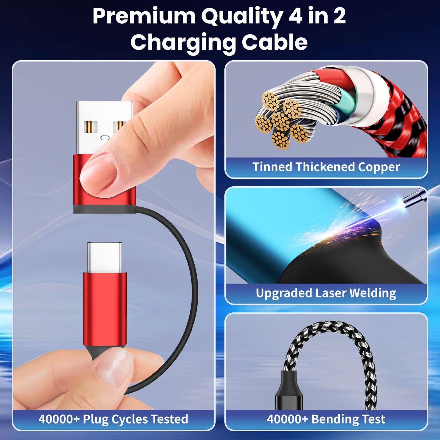 Travel Essentials 4in2 Multi Charging Cable for Apple Watch Charger,USB A/C to Dual Type C/IP/iWatch Charger,Travel Chargers for Multiple Devices Compatible with iWatch Series&iPhone 16-12 5FT