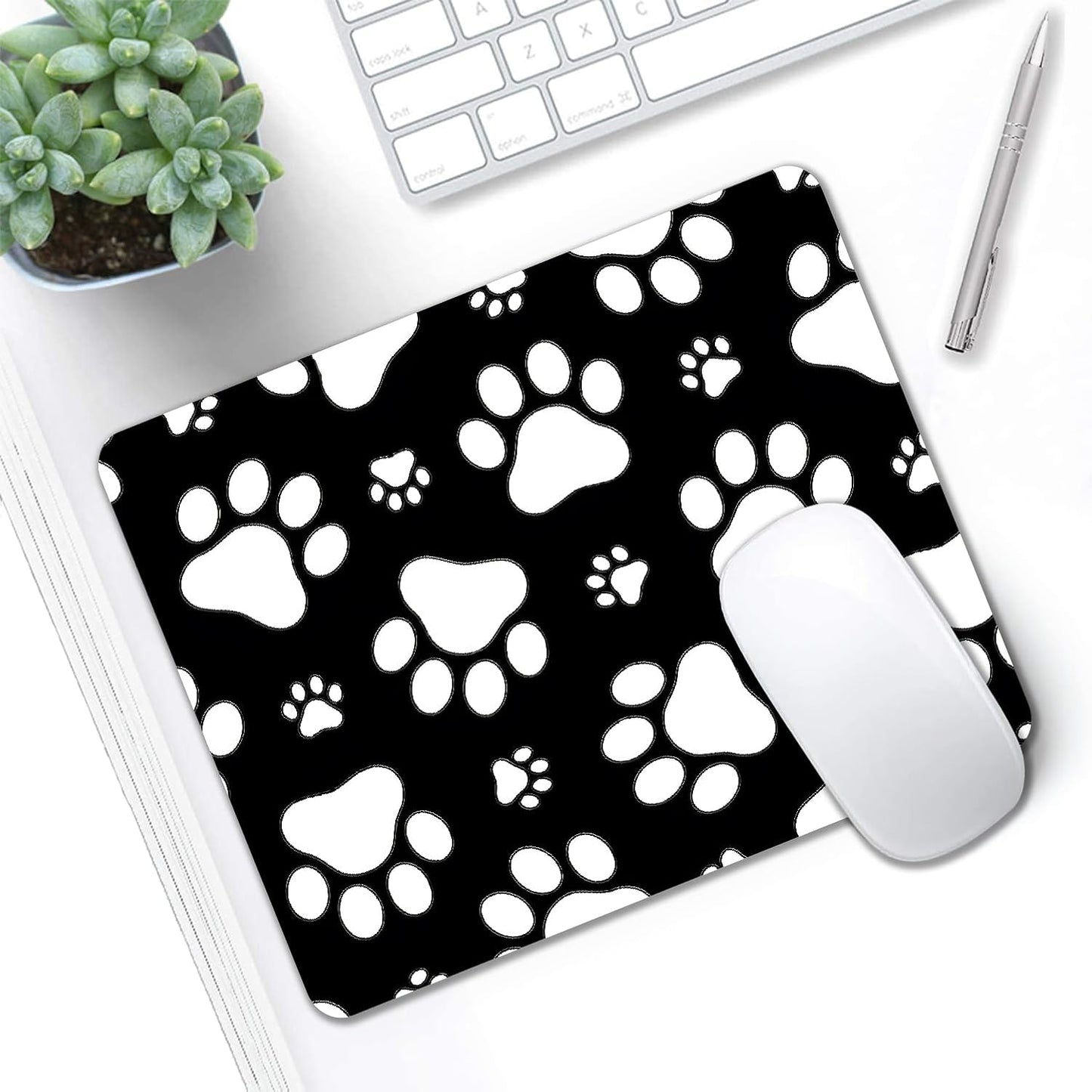 Mouse Pad, Cute White Dog Paw Mouse Pads for Desk, 9.5" x 7.9" Non-Slip Rubber Base Computer Mousepad with Women, Portable Square Design for Wireless Mouse and Pad Laptop Office & Travel