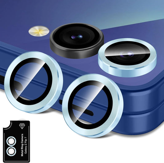 for Samsung Galaxy Z Flip 7 Camera Lens Protector, Individual Metal Ring Tempered Glass Lens Cover, [Strong Adsorption] Scratch Resistant Ultra-Thin HD Clear Lens Cover, 1 Set-Blue