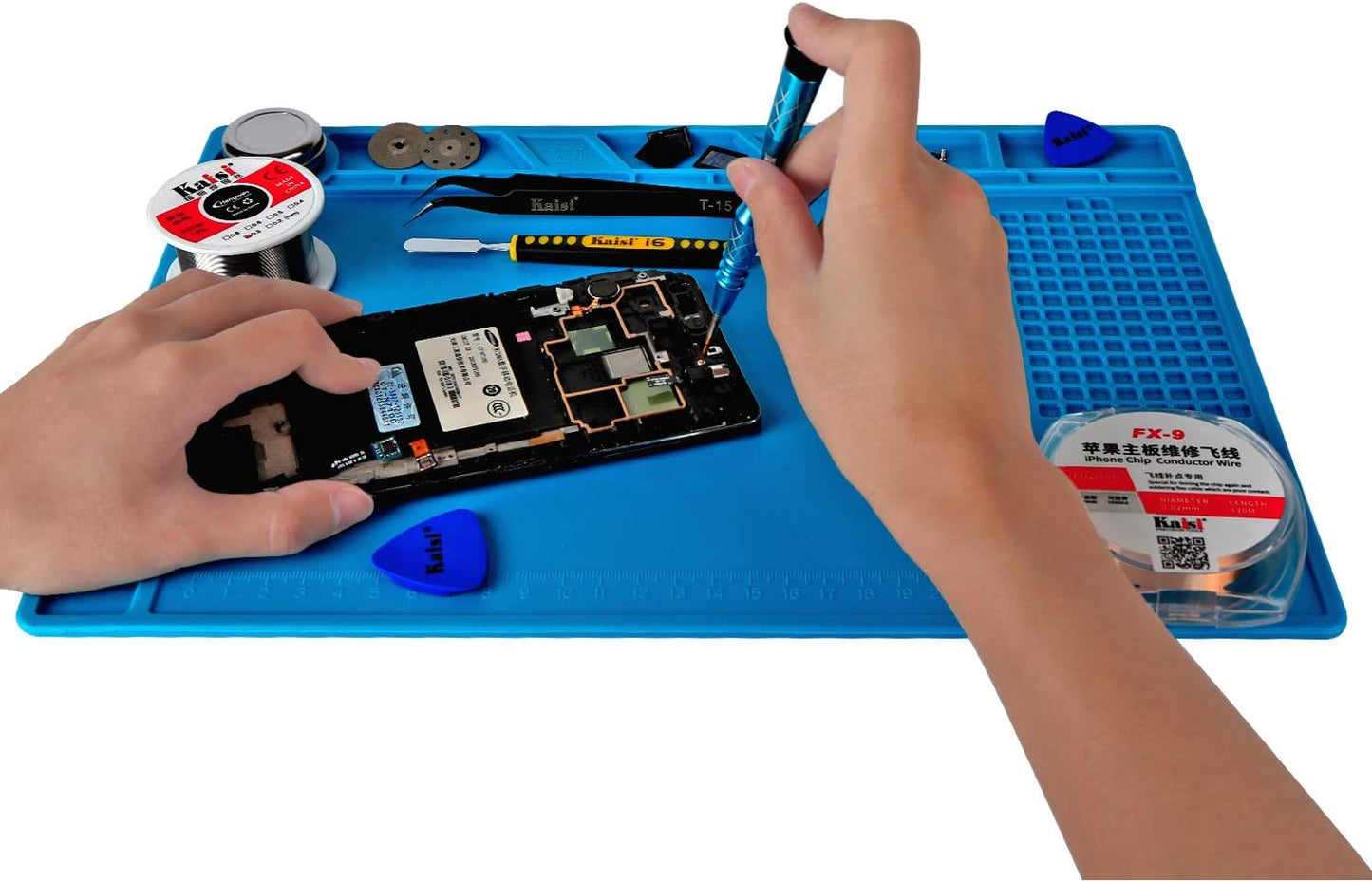 Kaisi S-140 Magnetic Insulation Silicone Soldering Mat, Heat Resistant Work Mat 932F for Repair Electronics, Phone, Soldering Iron, Gun, BGA, Workbench, Size: 13.8 x 9.8 inch