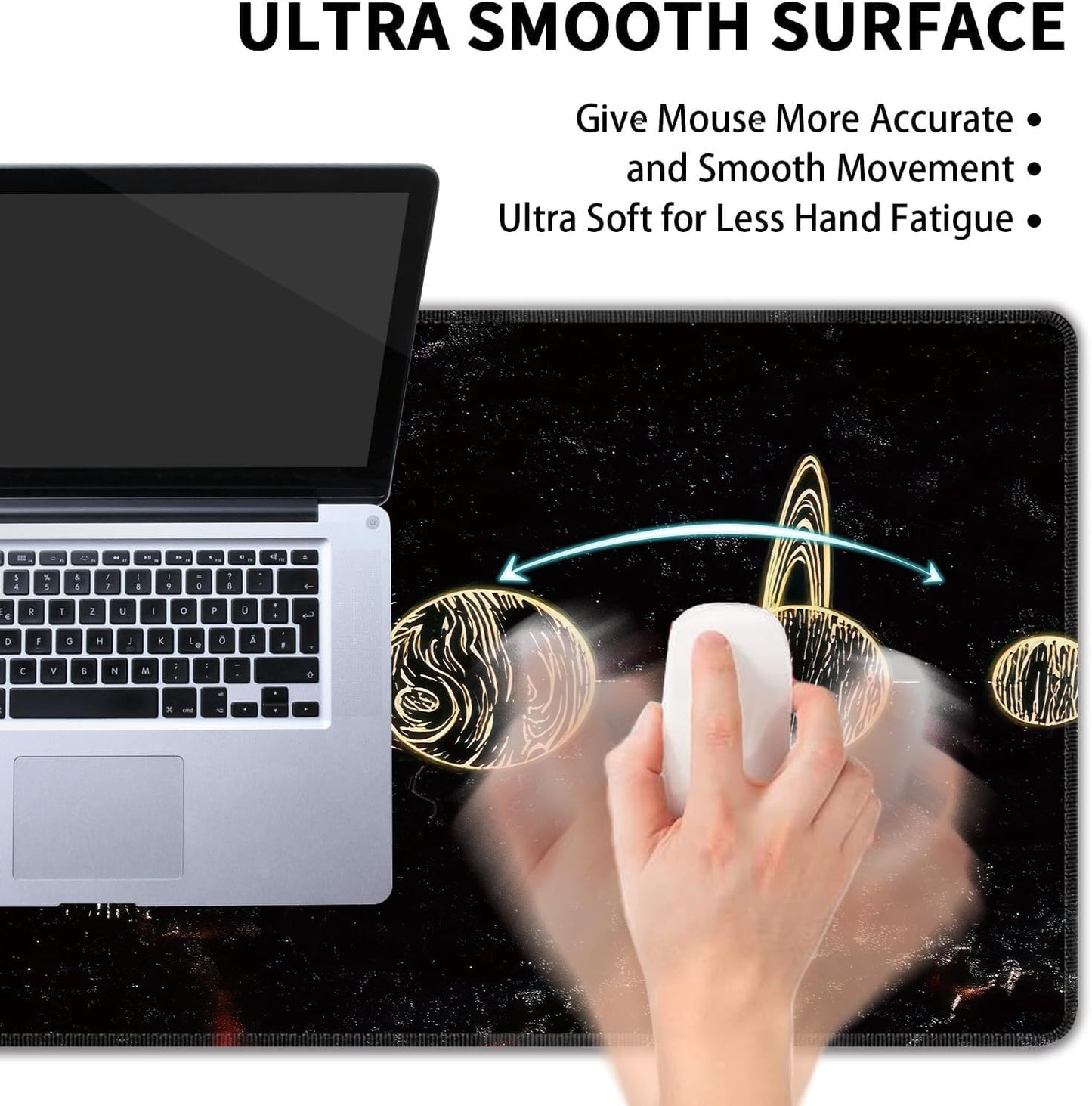 Galaxy Planet Large Mouse Pad,Gaming Keyboard Desk Pad,Extended Mouse Mat Non-Slip Rubber Base with Stitched Edges for Office Game Home XXL 35.4"x15.7"