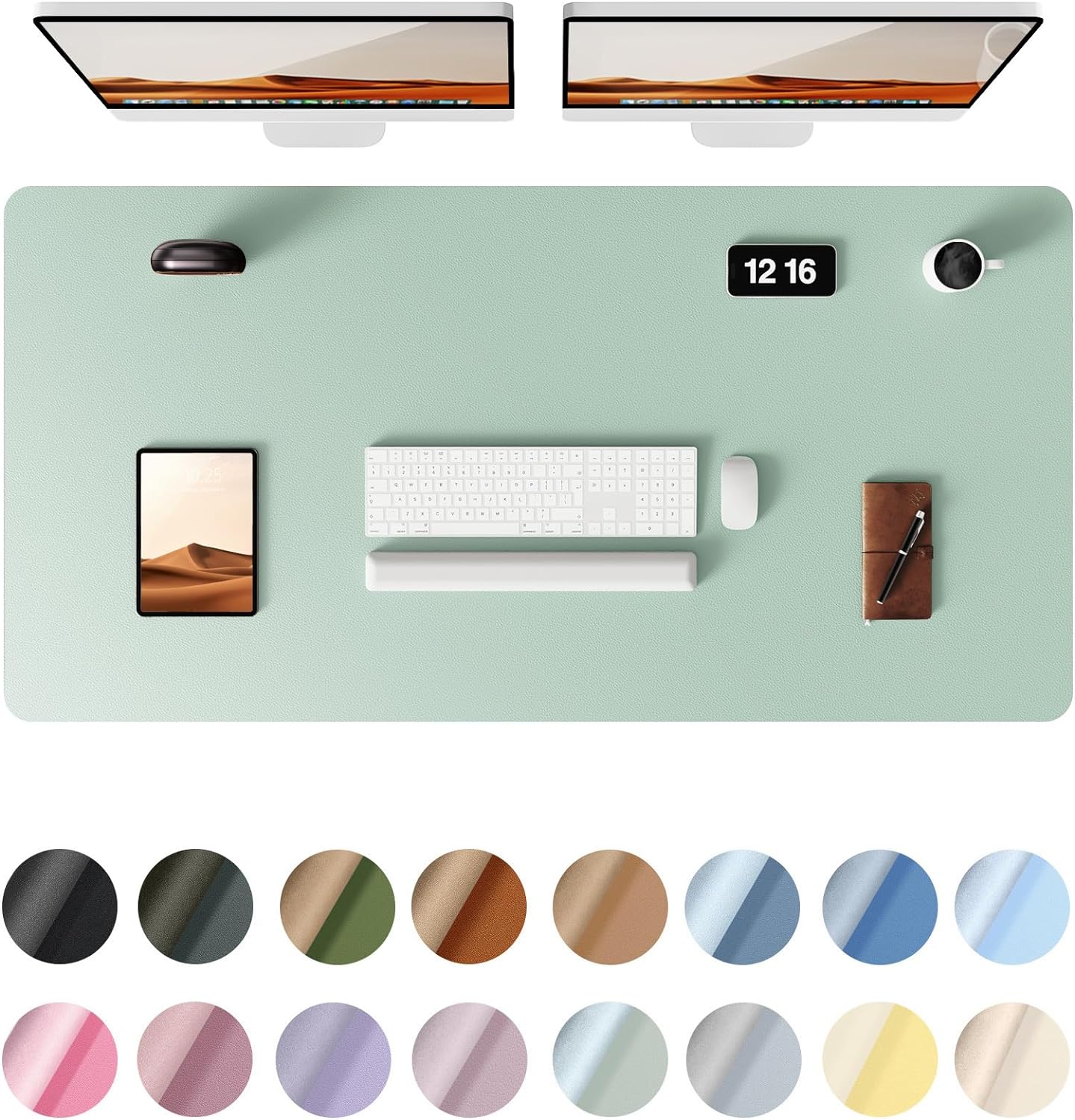 YSAGi Leather Desk Protector, Office Mat, Large Mouse Mat, Non-Slip PU Leather Blotter, Laptop Desk Pad, Waterproof Writing Pad for Office and Home (Pale Green, 47.2" x 23.6")