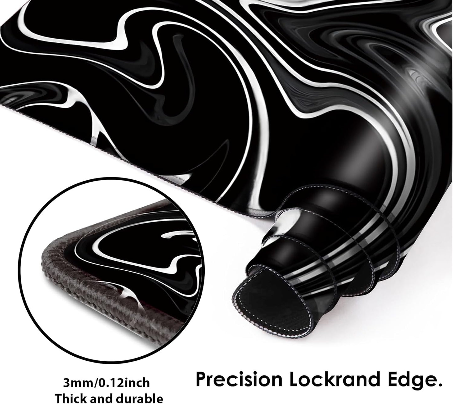 Gaming Mouse Mat Forest Background Pattern XXL XL Large Mouse Mat Long Extended Mouse Pad Desk Mat Non-Slip Rubber Mice Pads Stitched Edges Thin Pad (Wave Black)