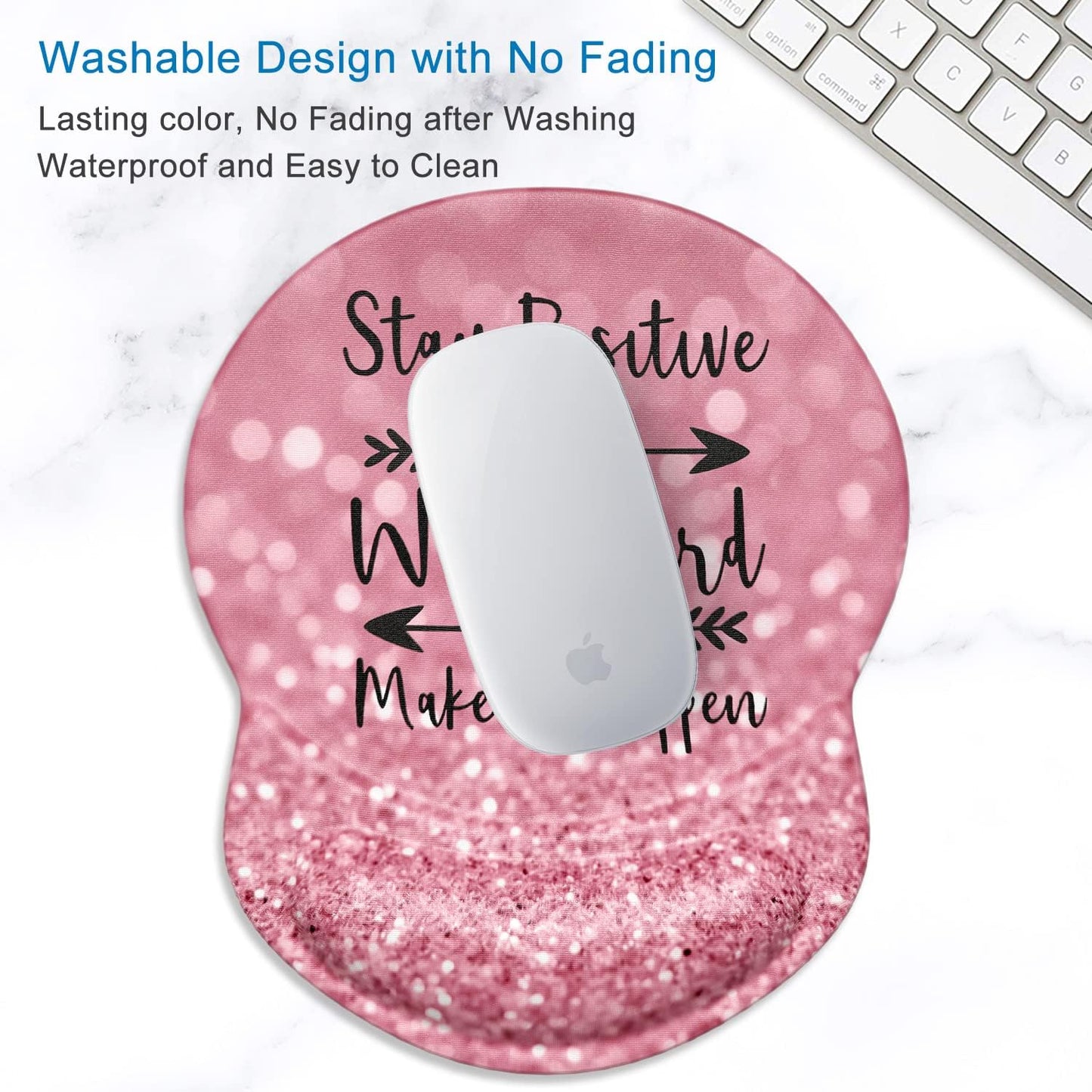 ITNRSIIET Ergonomic Mouse Pad with Gel Wrist Support Small Wrist Rest Smooth Surface Non-Slip PU Base Comfortable Office Supplies Pain Relief, 8.7 x 7.2 inches, Pretty Inspirational Quotes