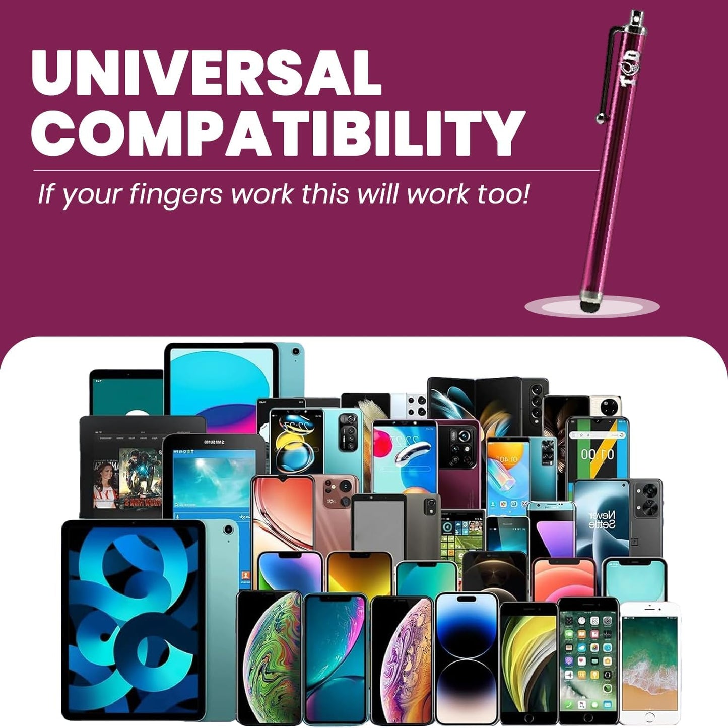 TCD 10 Pack Stylus Pen for Touch Screen, Universal Capacitive Digital Stylus Pen for iPad, iPhone, Tablet, Laptop – Premium Thick Styluses for All Touchscreen Devices with Rubber Tip, Hot Pink