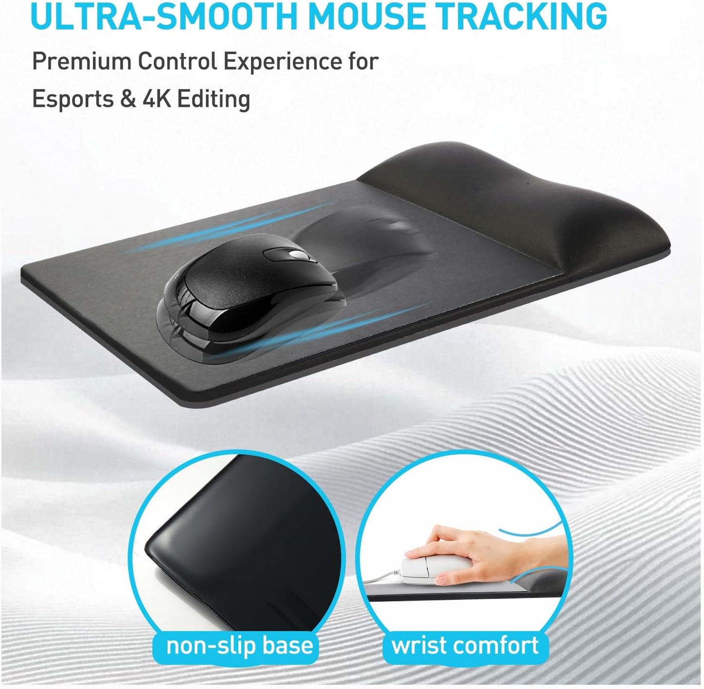 univo colors Design-Wave Wrist Rest Mouce Pad,PE Mouse Sliding Panel+Artificial Sheepskin+Memory Foam+Ergonomic+Anti-Slip Gel,Resilience Support During Work and Gaming,Mouce Accessory,Pink
