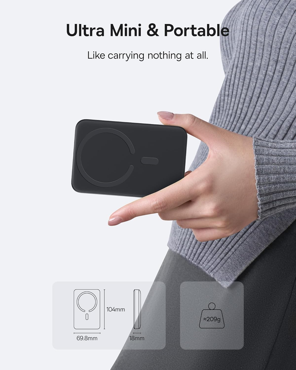 Baseus for MagSafe Portable Charger, 10000mAh Wireless Magnetic Power Bank with USB-C Cable 22.5W PD Charging, Slim Phone Battery Pack Compatible with iPhone 16/15/14/13/12 Pro/Pro Max Series-Black