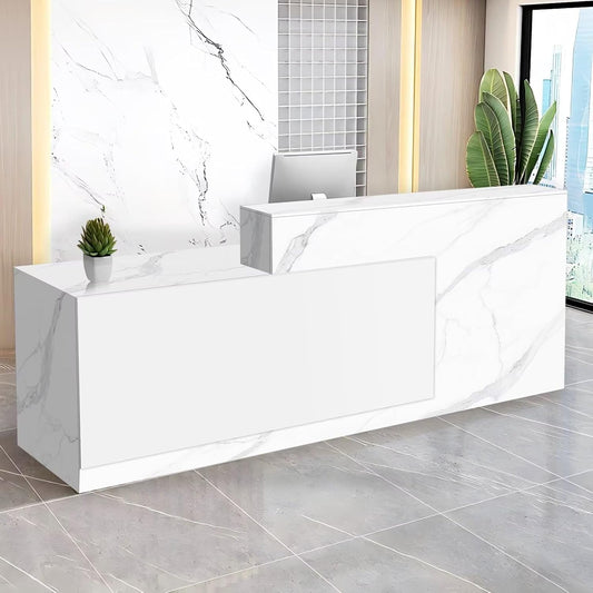 Reception Desk with Counter Modern Checkout Counter with Lockable Drawer Keyboard Tray Receptionist Desk for Office Salon Reception Table K Left 51inch/130cm