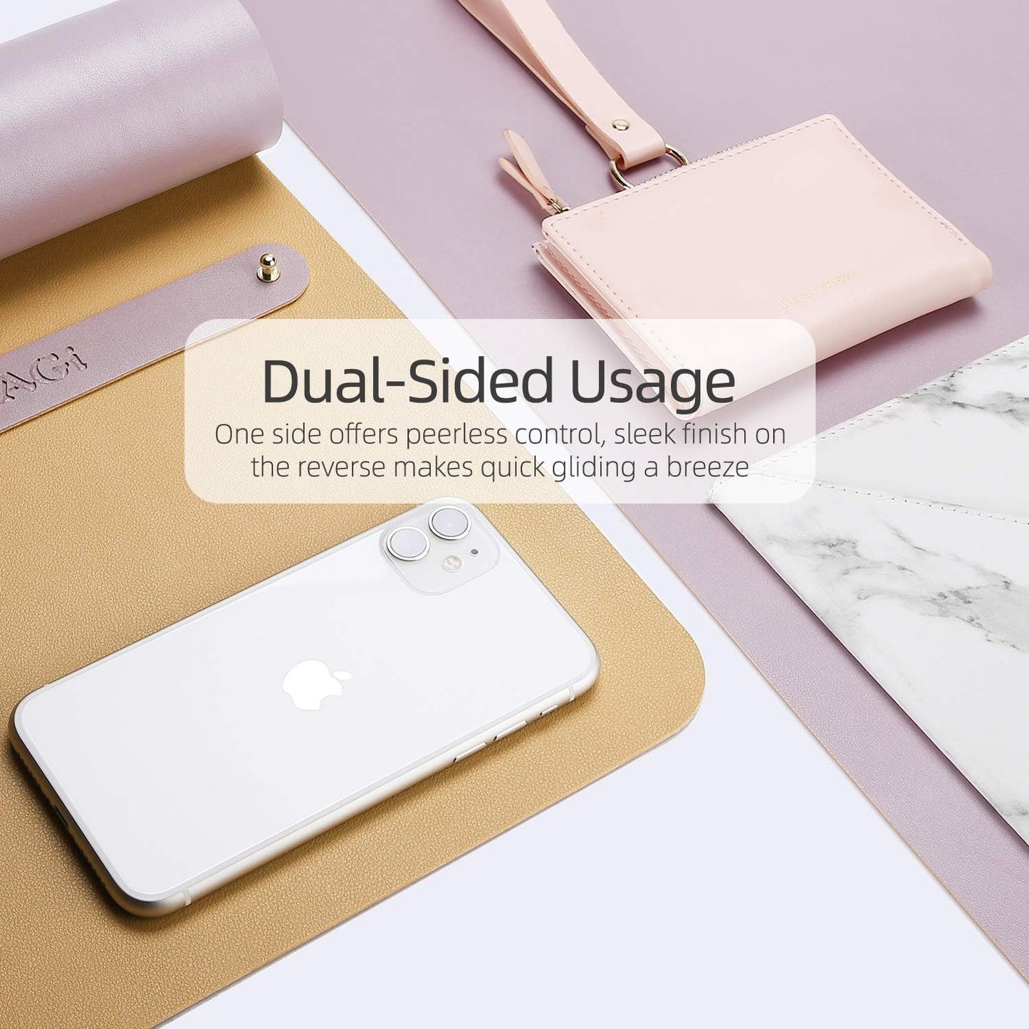 YSAGi Desk Pad, Dual-Sided Desk Mat, 31.5" x 15.7" Laptop Leather Desk Protector, Waterproof Desk Writing Pad for Office (31.5" x 15.7", Grayish Lavendar+Cinnamon Buff)