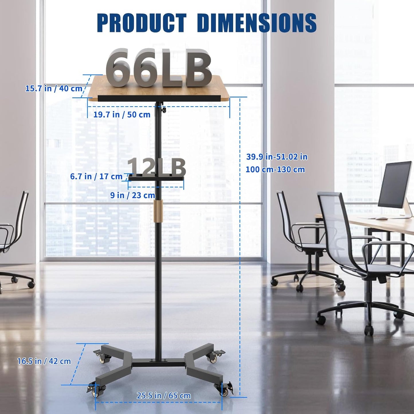 Lectern Podium Stand with Storage Platform, Height Adjustable Mobile Steady Standing Design, Multi-Purpose Tabletop for Speech, Lecture, Church, Reading or Laptop Desk