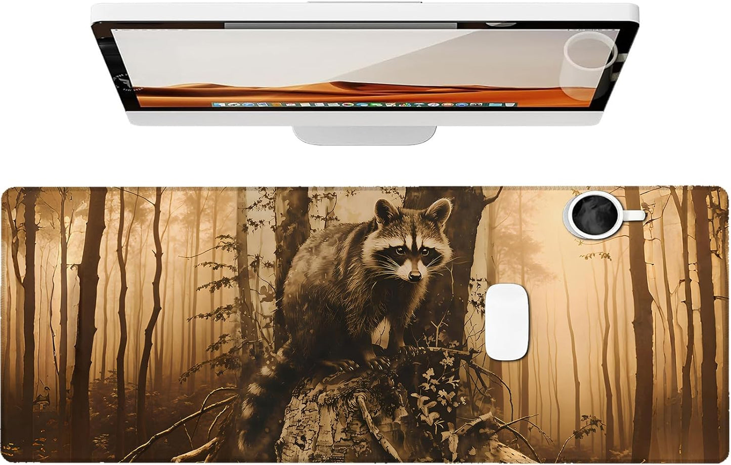 Mysterious Raccoon Gaming Mouse Pad, Large Office Desk Mat, Anti-Slip Rubber Base Mousepad for Computer Laptop Keyboard, Smooth Desk Pad for Home Office Gamer Work Accessories 31.5" x 11.8"