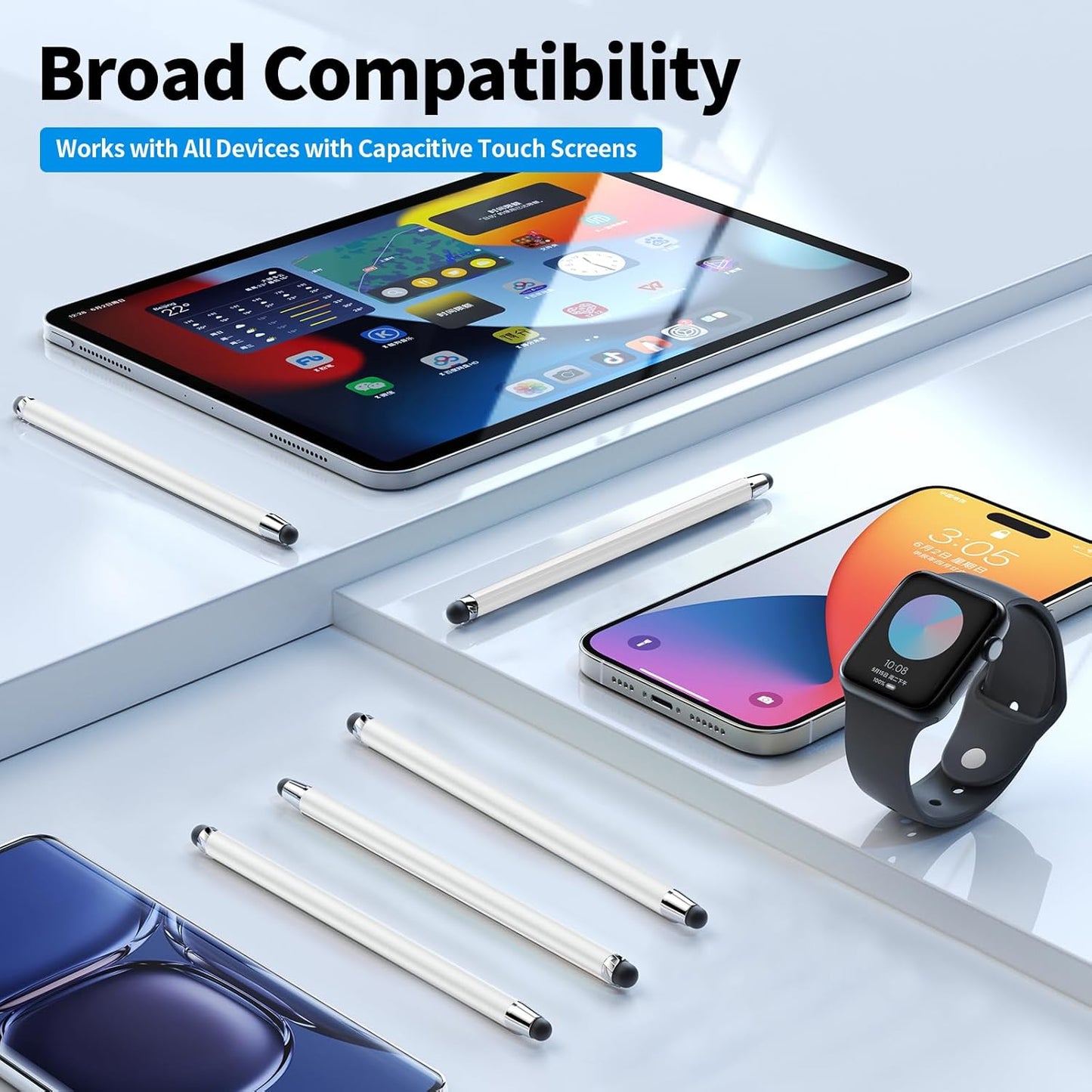 Stylus Pen for Touchscreen,5 PCS Stylus,Stylus 2-in-1 High Sensitivity Precision Suitable for All Touch Screens of iPhone/ipad/Android Tablet(White)