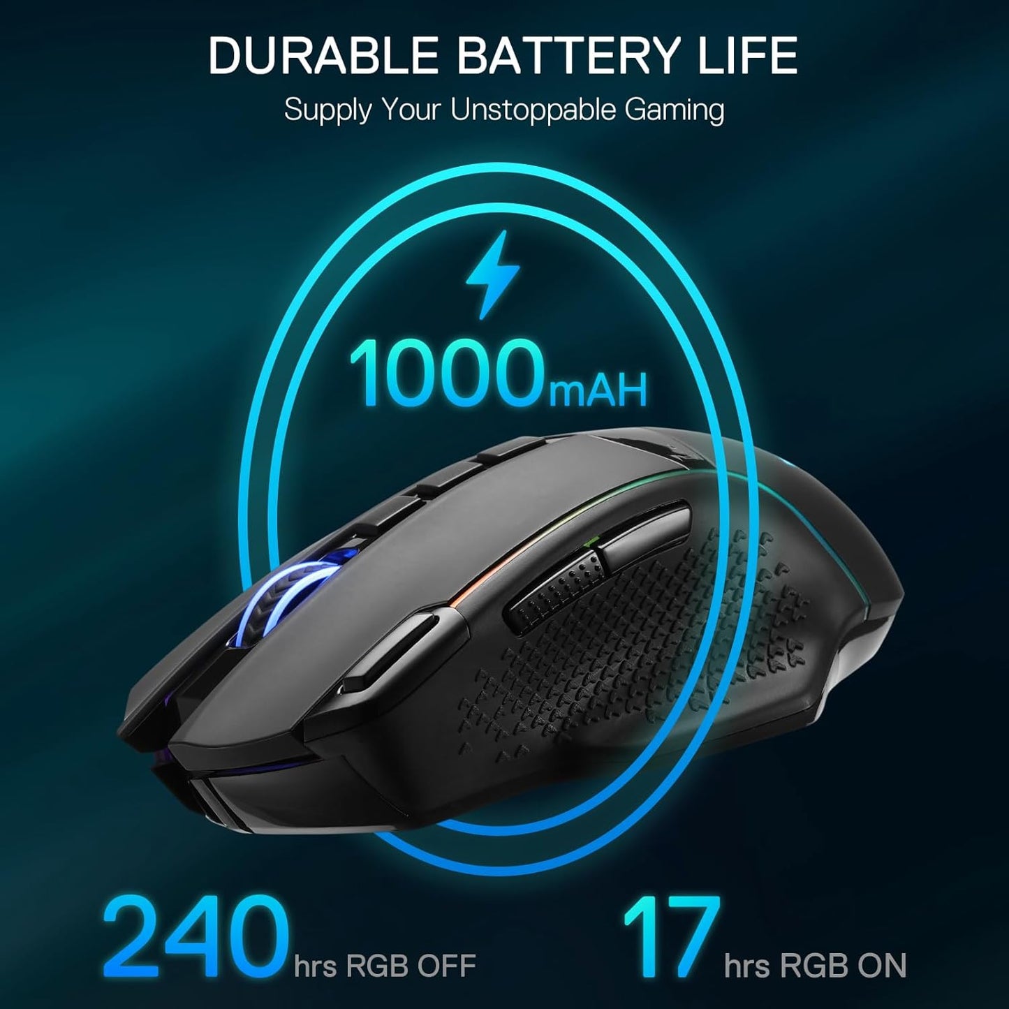 Redragon M991 Wireless Gaming Mouse, 26000 DPI 3-Mode Gamer Mice w/Rapid Fire Key, 9 Macro Buttons, Powerful Capacity and RGB Backlight for PC/Mac/Laptop, Black