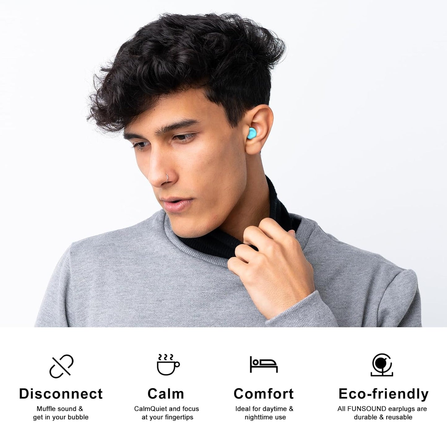 Ear Plugs for Sleeping Noise Reduction Reuseable, Concerts, Focus, Travel, Work, High Fidelity – 7 Pairs Eartips – Flexible Soft – Touch – NRR of 24 and 27 dB Noise Cancelling (Blue)