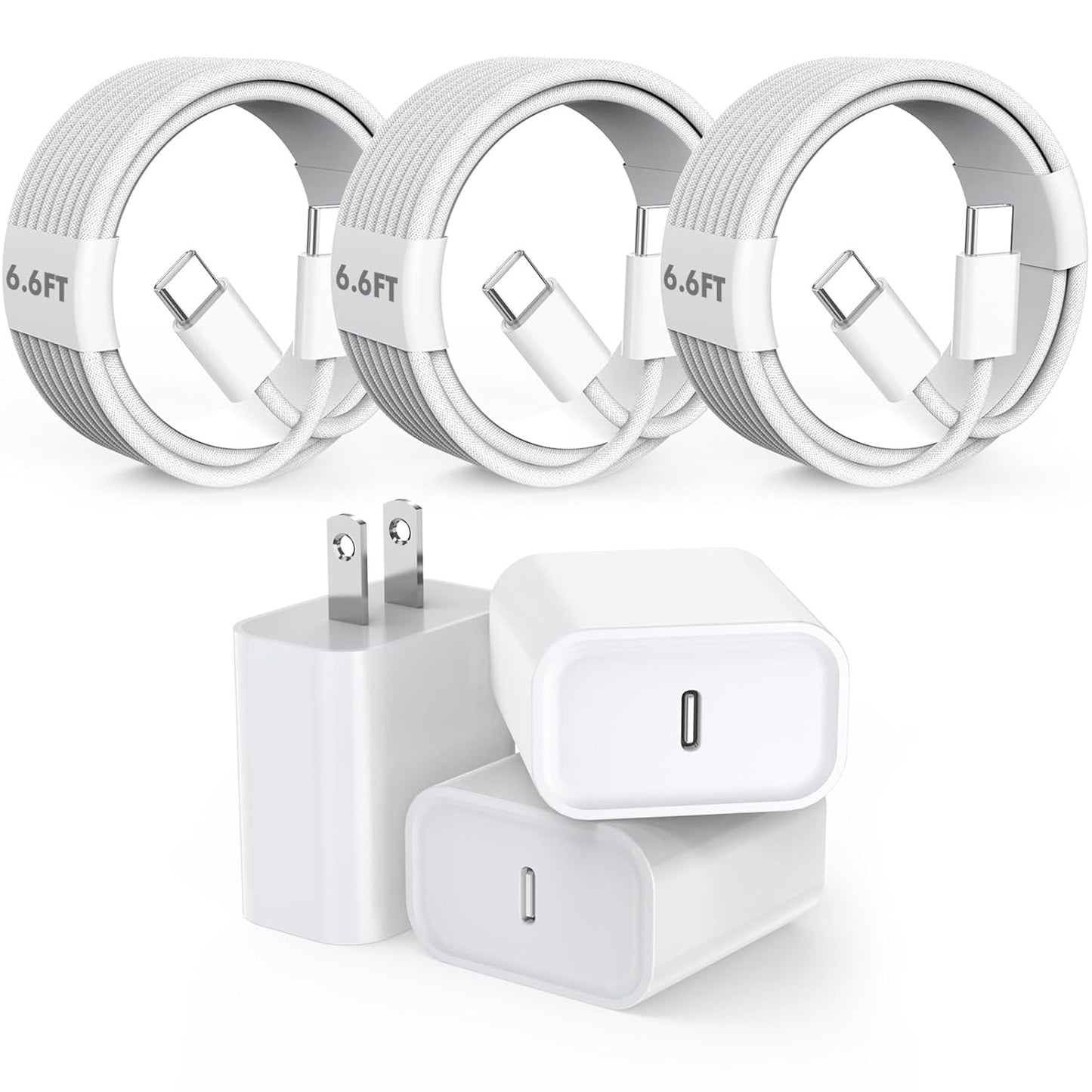 iPhone 16 15 Pro Charger Fast Charging,20W Fast USB C Charger Block 3Pack USBC Type C Fast Charging 6FT Woven Charge Cable for Apple iPhone16 Pro Max/16e/16 Pro/16 Plus/15/15 Pro Max/iPad Pro/AirPods